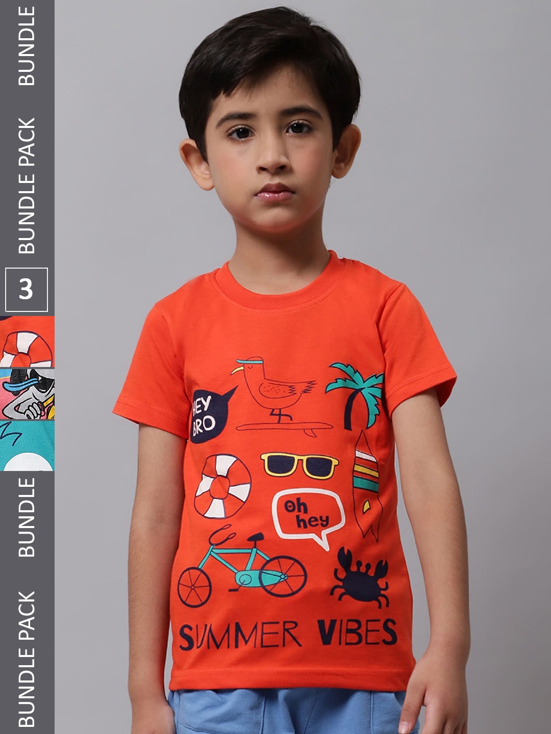 BAESD Boys Pack Of 3 Printed Cotton T-shirts, Orange