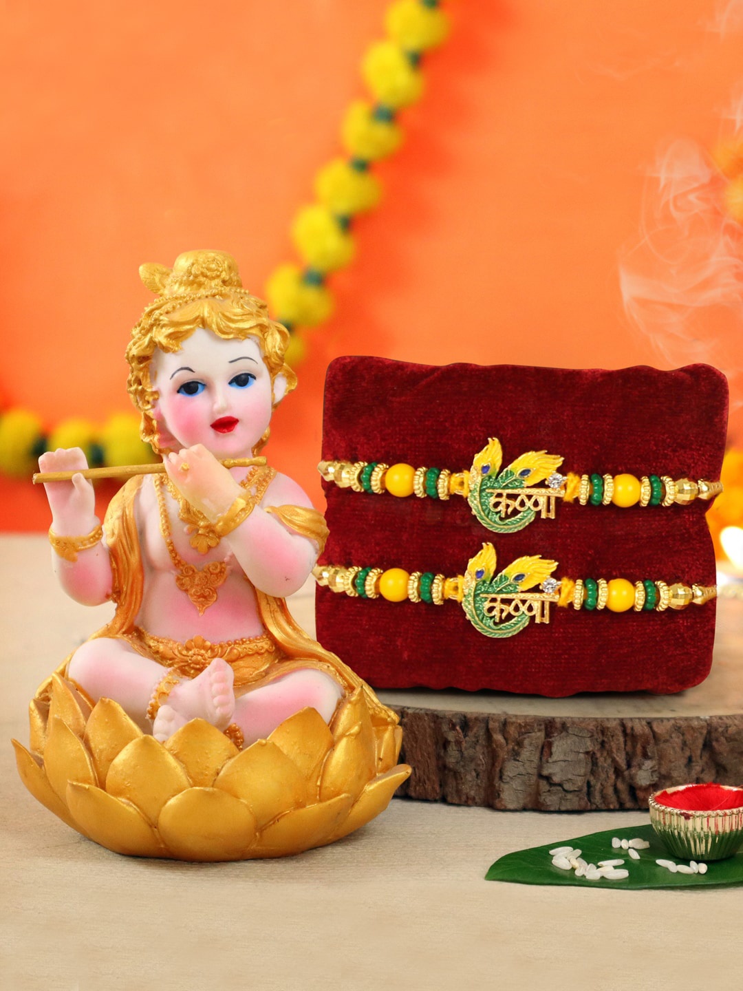 TIED RIBBONS 2pc Designer Krishna Rakhi for Brother with Statue Rakhi Gift Set, Yellow
TIED RIBBONS 2pc Designer Krishna Rakhi for Brother with Statue Rakhi Gift Set, Yellow