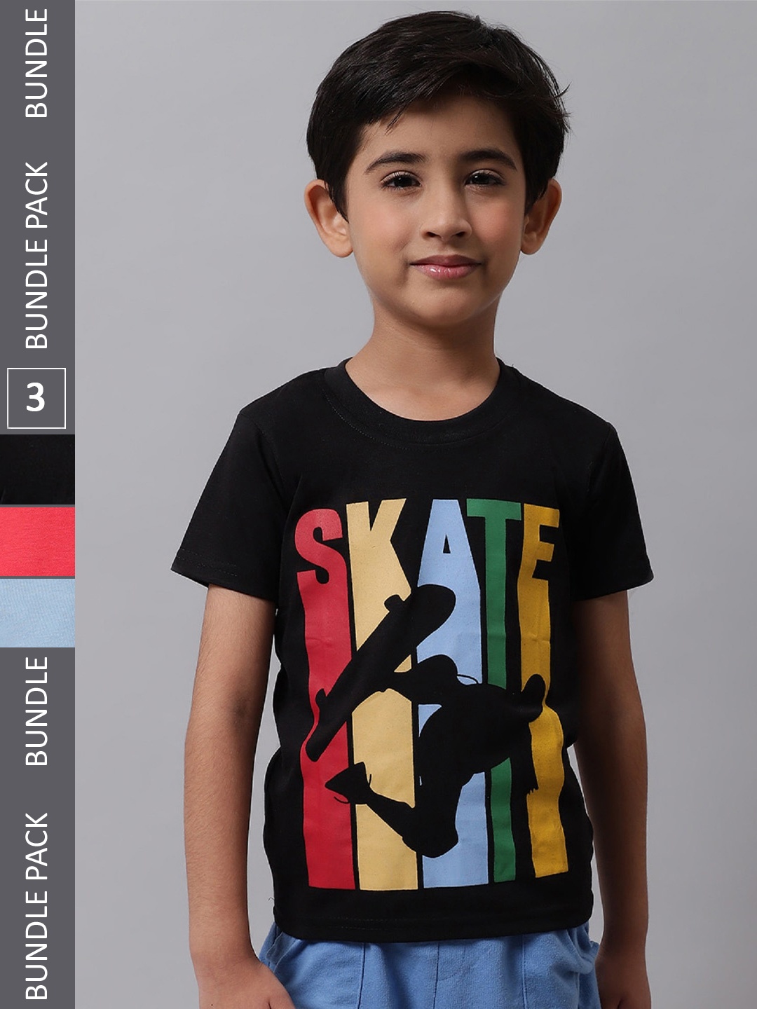 BAESD Boys Pack Of 3 Printed Cotton T-shirts, Black