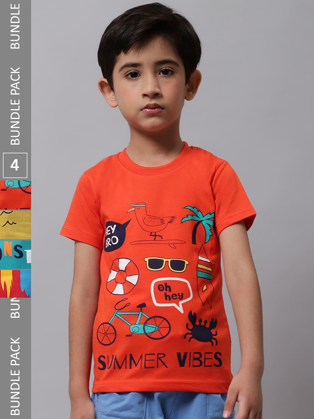 BAESD Boys Pack Of 4 Printed Cotton T-shirt, Orange