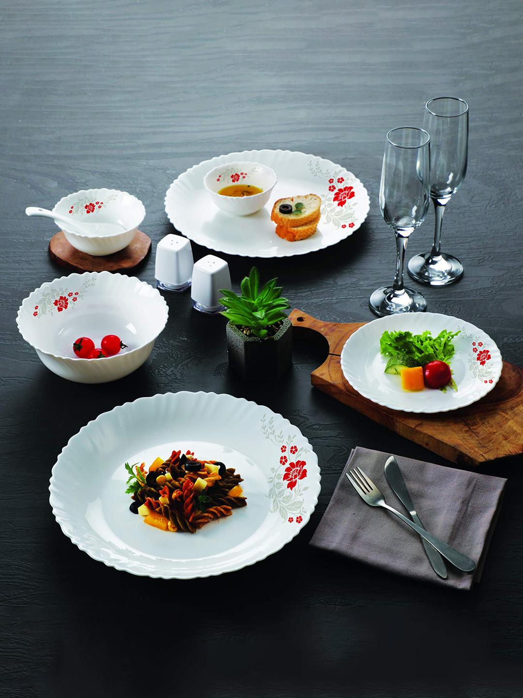 Cello White & Red 19-Pieces Floral Printed Glass Matte Finish Opalware Dinner Set
Cello White & Red 19-Pieces Floral Printed Glass Matte Finish Opalware Dinner Set