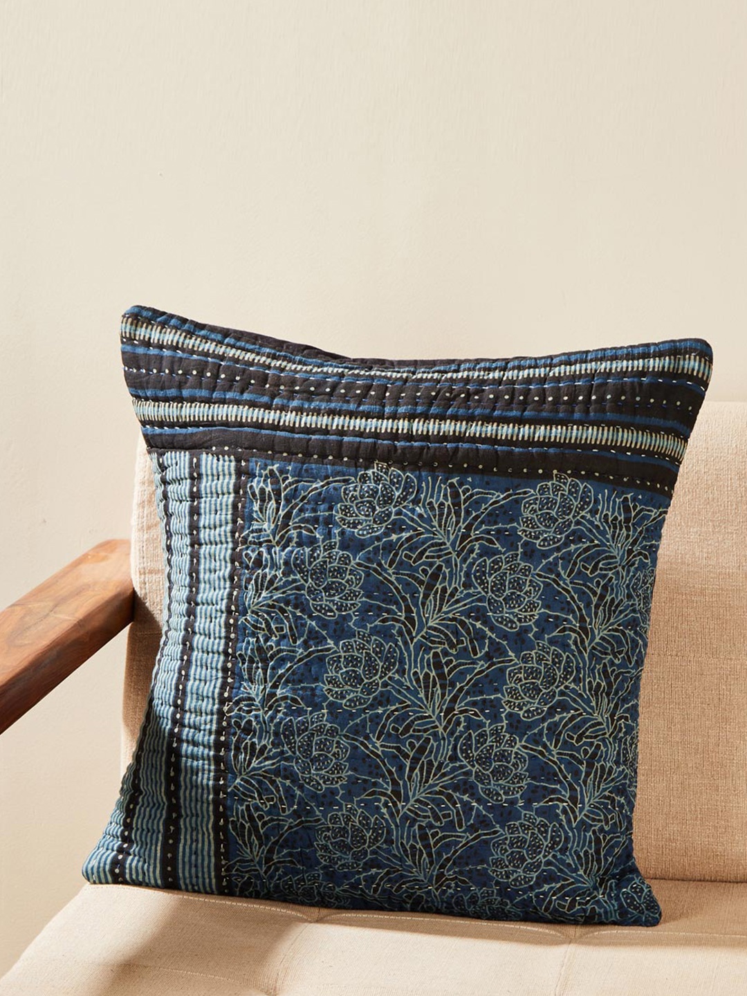 Fabindia Indigo Abhinita Blue & Black Ajrakh Printed Cotton Square Cushion Cover
Fabindia Indigo Abhinita Blue & Black Ajrakh Printed Cotton Square Cushion Cover
