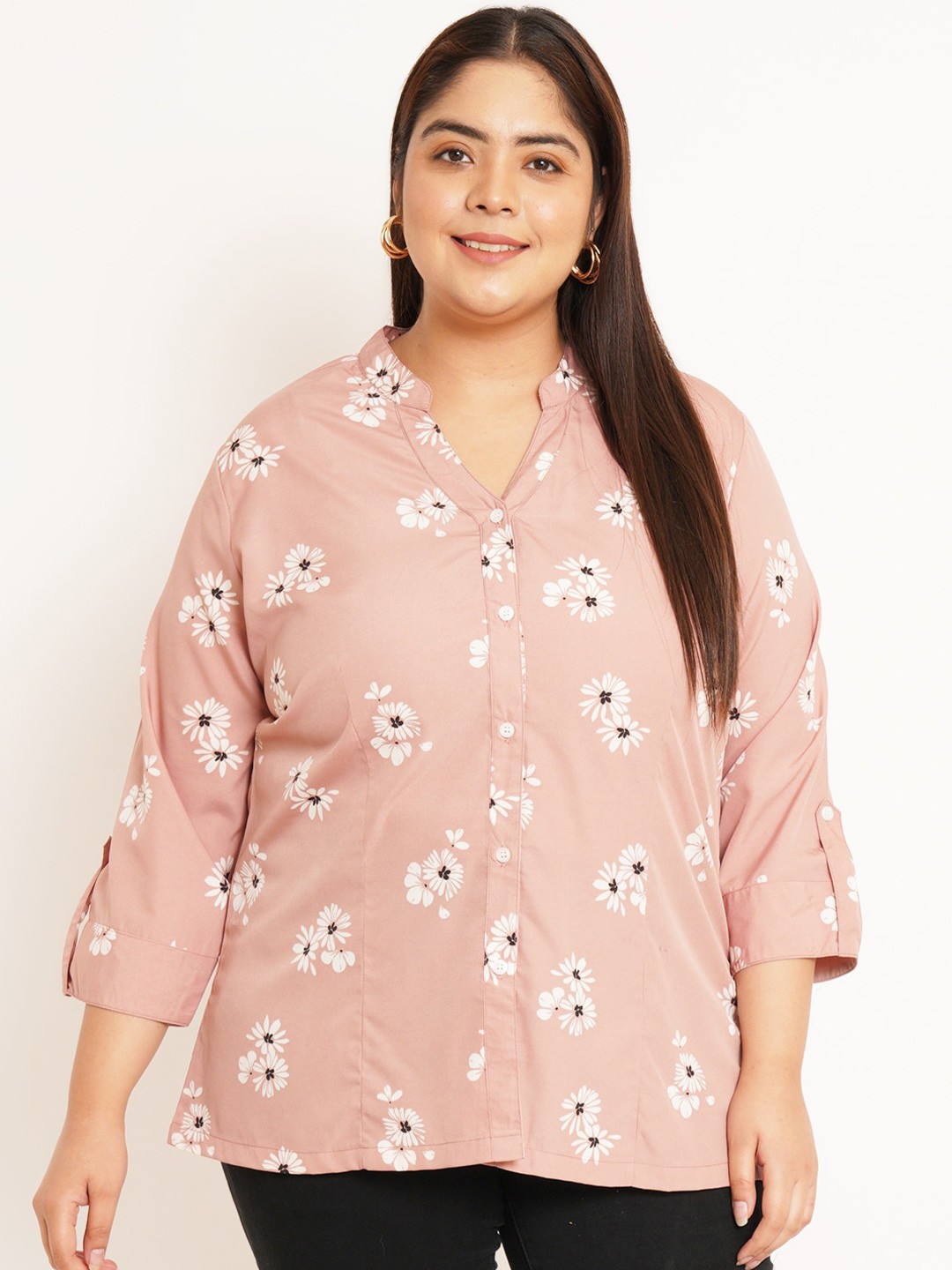 U&F Beyond Plus Size Floral Printed Mandarin Collar Roll-Up Sleeves Shirt Style Top, Pink
U&F Beyond Plus Size Floral Printed Mandarin Collar Roll-Up Sleeves Shirt Style Top, Pink