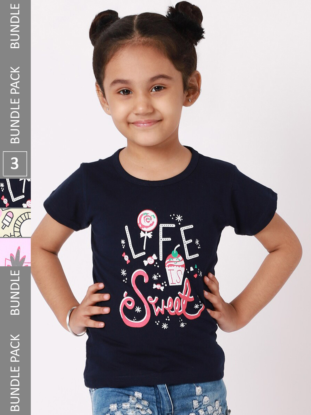 BAESD Girls Pack Of 3 Printed Cotton T-shirt, Navy blue 
BAESD Girls Pack Of 3 Printed Cotton T-shirt, Navy blue