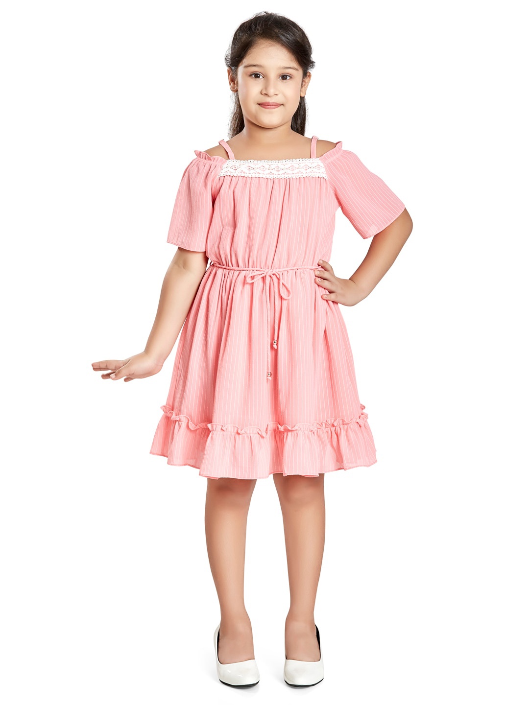 Peppermint Girls Striped Cold-Shoulder Sleeves Tie-Up Detail Fit & Flare Dress, Pink
Peppermint Girls Striped Cold-Shoulder Sleeves Tie-Up Detail Fit & Flare Dress, Pink