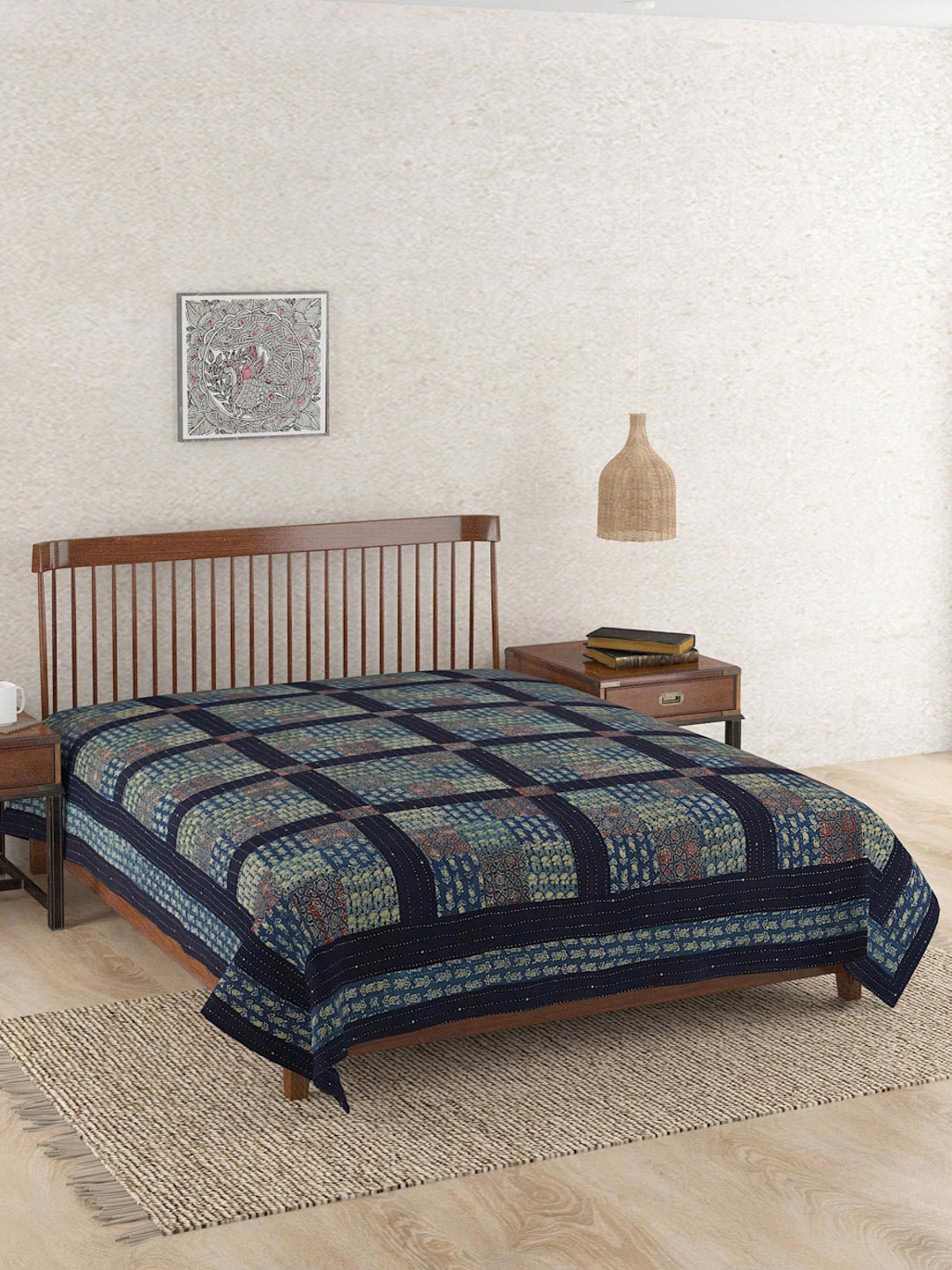 Fabindia Indigo Blue & Beige Hand Printed & Gudri Embroidery Cotton Double Bed Cover
Fabindia Indigo Blue & Beige Hand Printed & Gudri Embroidery Cotton Double Bed Cover