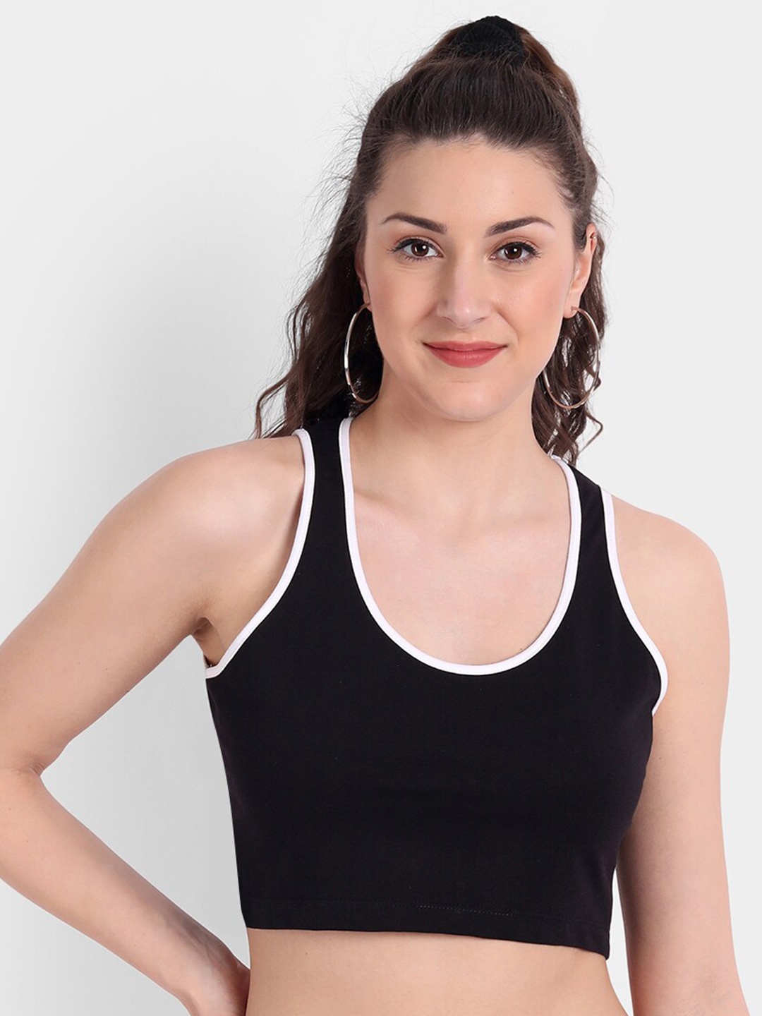 COLOR CAPITAL Scoop Neck Cotton Tank Crop Top, Black