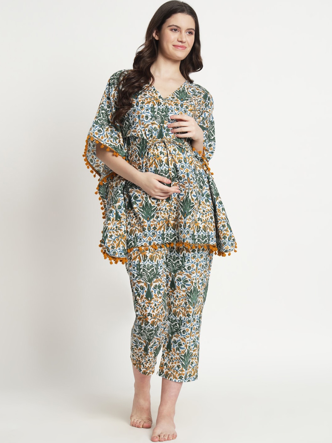 Aujjessa Ethnic Motif Printed Pure Cotton Maternity Feeding Kaftan Night Suit, White
Aujjessa Ethnic Motif Printed Pure Cotton Maternity Feeding Kaftan Night Suit, White