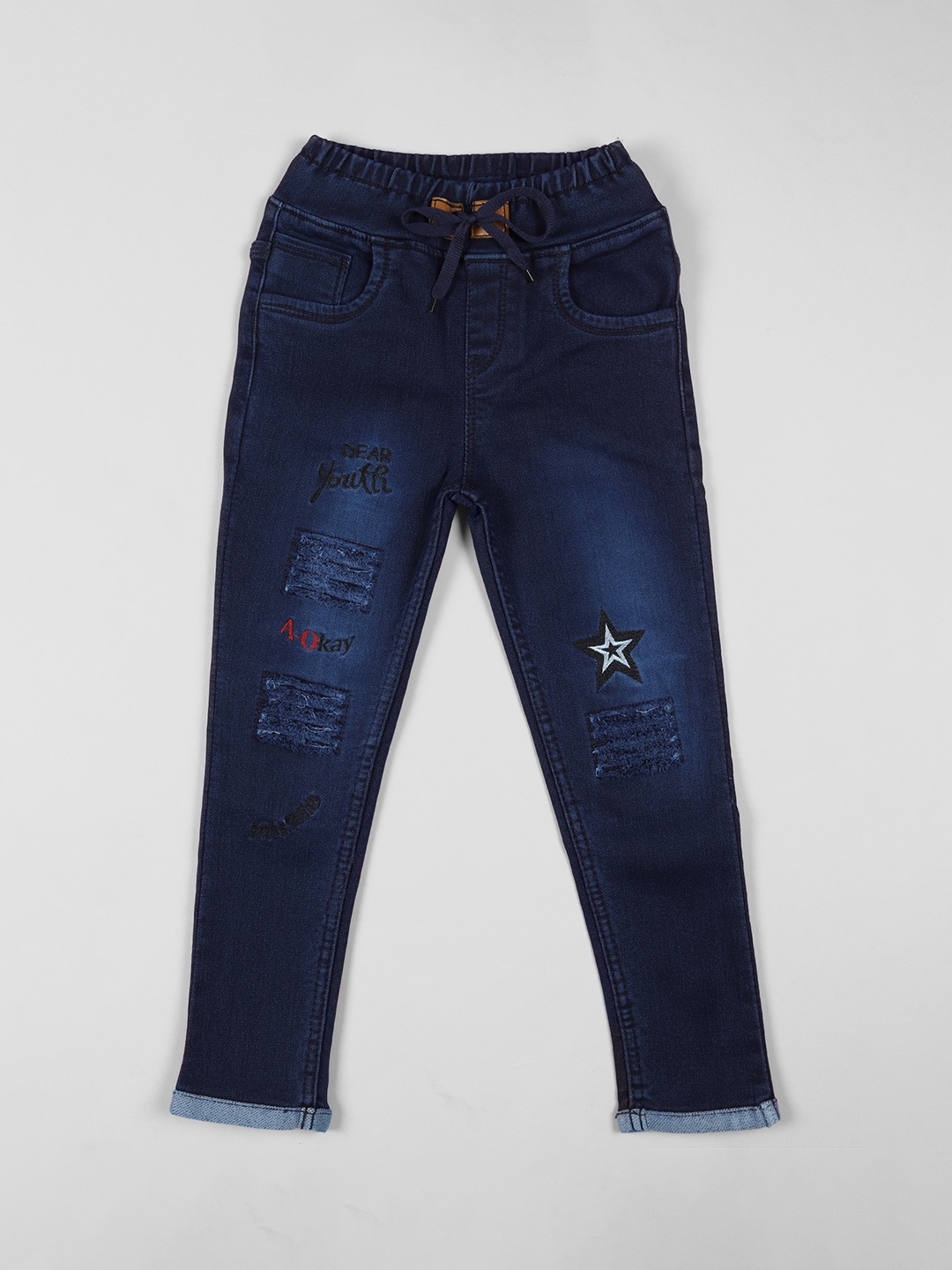 F2M Boys Slim Fit Jogger High-Rise Mildly Distressed Embroidered Stretchable Jeans, Navy blue
F2M Boys Slim Fit Jogger High-Rise Mildly Distressed Embroidered Stretchable Jeans, Navy blue