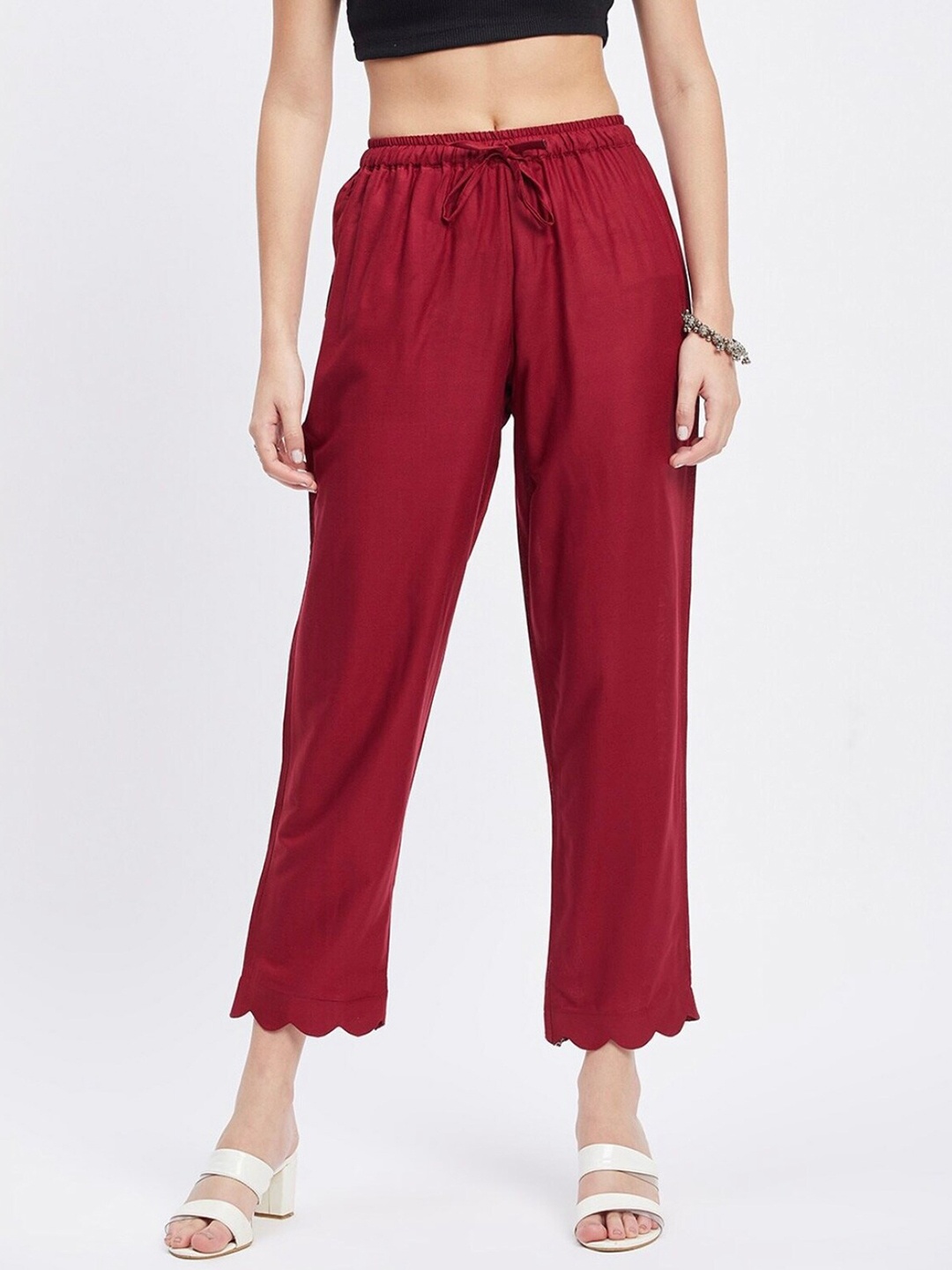 BCZ Style Straight Fit Mid-Rise Palazzos, Maroon