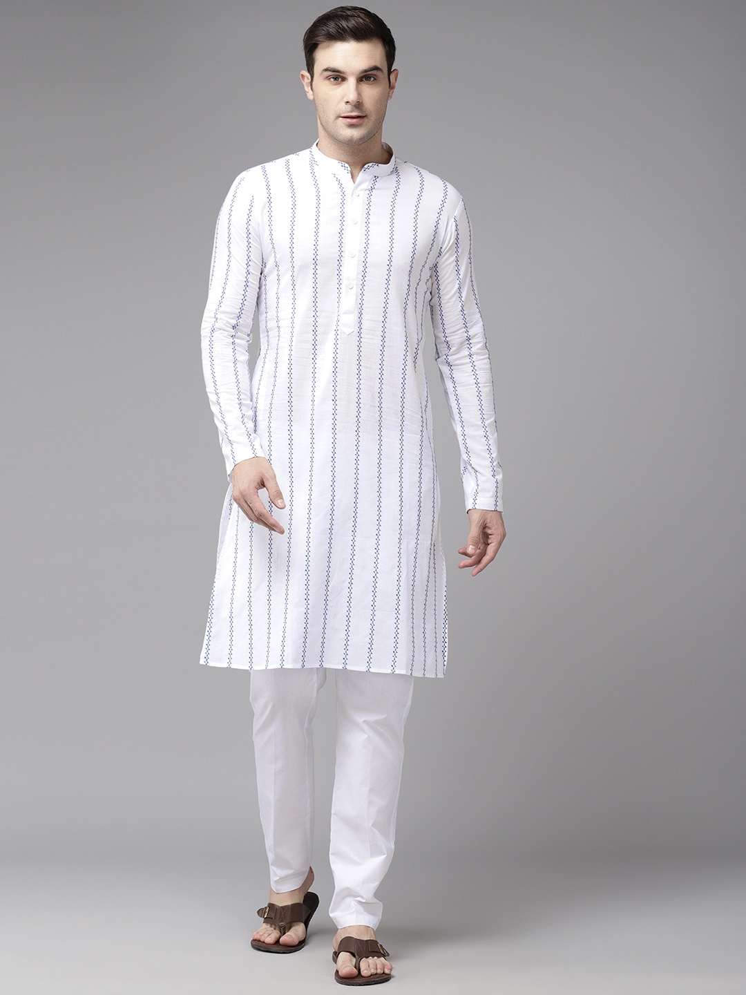 See Designs Men Embroidered Mandarin Collar Thread Work Pure Cotton Kurta with Pyjamas, White
See Designs Men Embroidered Mandarin Collar Thread Work Pure Cotton Kurta with Pyjamas, White