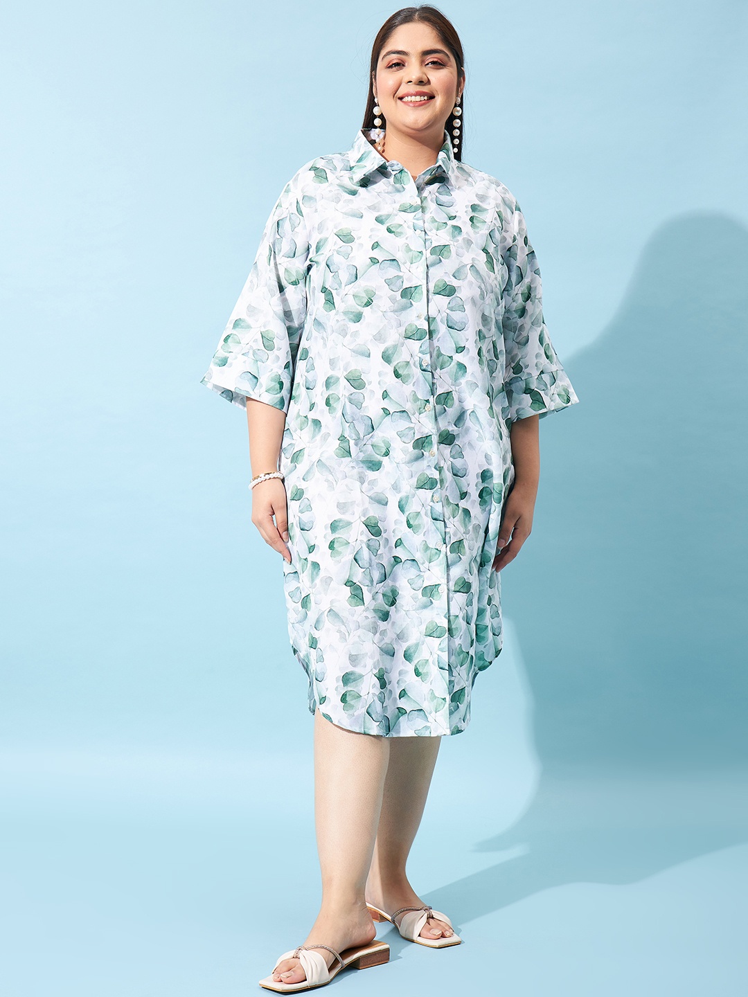 Athena Ample Plus Size Floral Printed Shirt Collar Linen Shirt Style Midi Dress, Green
Athena Ample Plus Size Floral Printed Shirt Collar Linen Shirt Style Midi Dress, Green