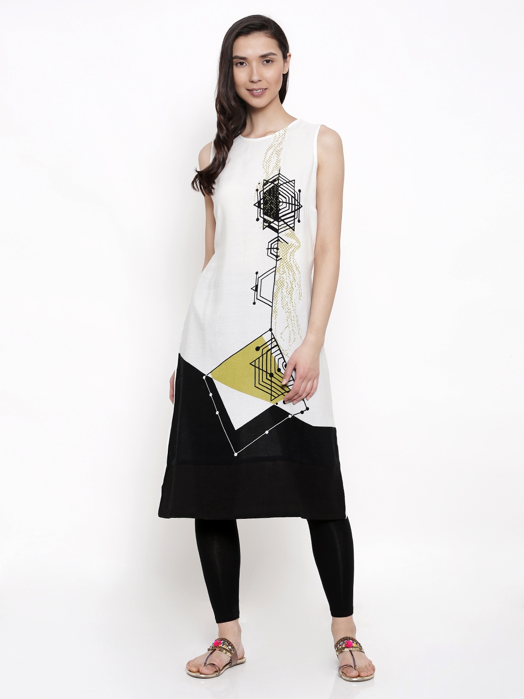 RANGMANCH BY PANTALOONS Women Off-White Printed A-Line Kurta