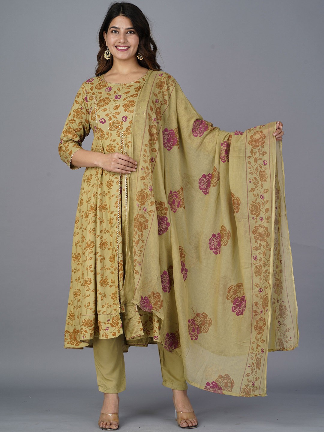 KALINI Floral Printed Layered Gotta Patti A-Line Kurta With Trousers & Dupatta, Green
KALINI Floral Printed Layered Gotta Patti A-Line Kurta With Trousers & Dupatta, Green