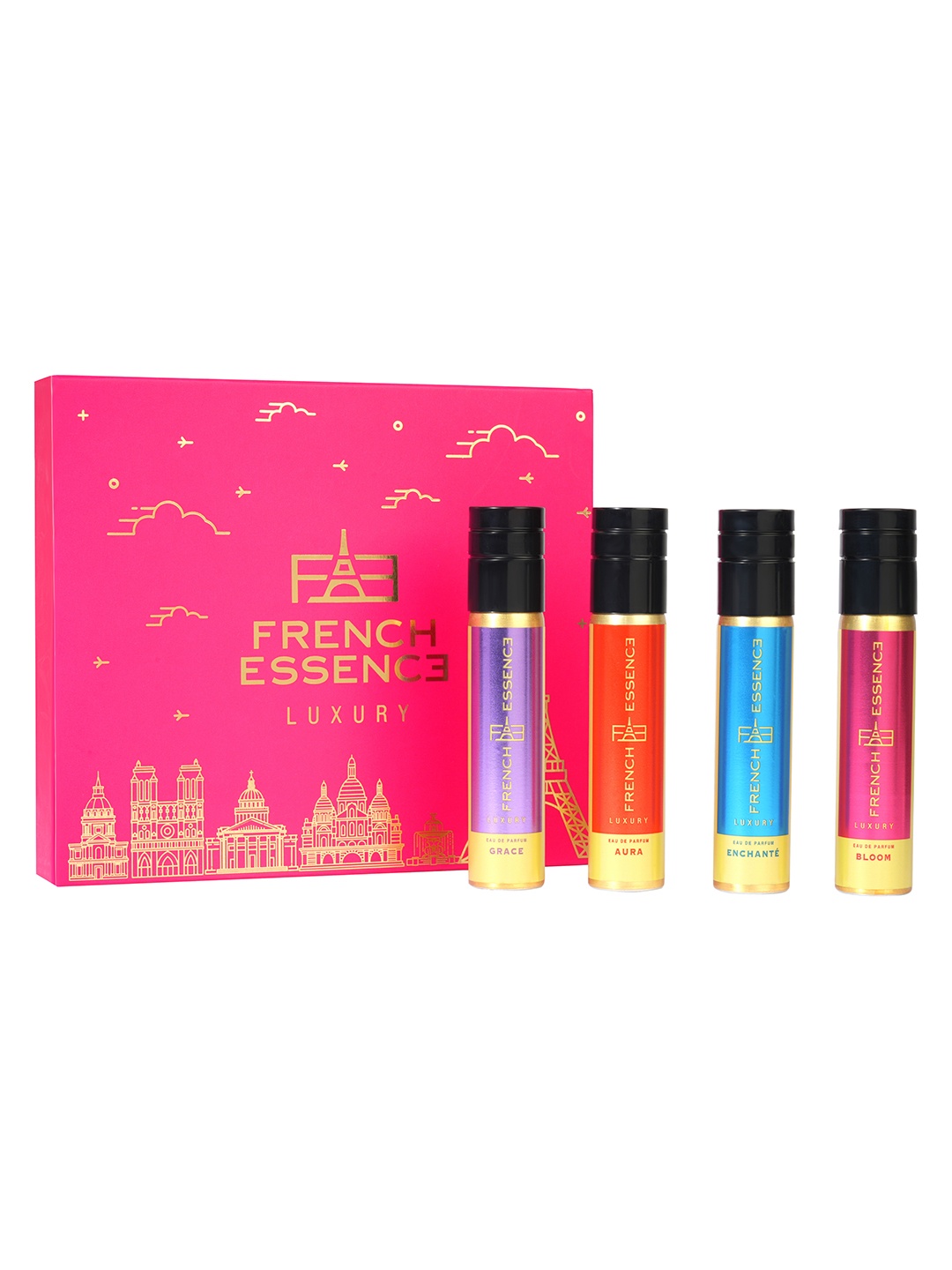 FRENCH ESSENCE Women 4Pcs Luxury Perfume Gift Set- Grace+ Enchante+ Bloom+ Aura- 30ml Each, Pink
FRENCH ESSENCE Women 4Pcs Luxury Perfume Gift Set- Grace+ Enchante+ Bloom+ Aura- 30ml Each, Pink