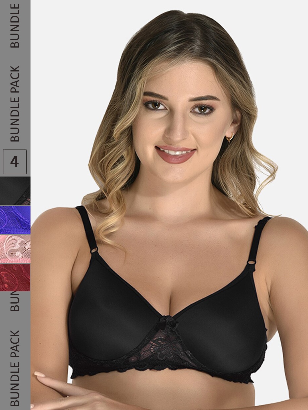 StyFun Pack Of 4 Lace Lightly Padded Full Coverage Cotton Everyday Bra All Day Comfort, Black
StyFun Pack Of 4 Lace Lightly Padded Full Coverage Cotton Everyday Bra All Day Comfort, Black