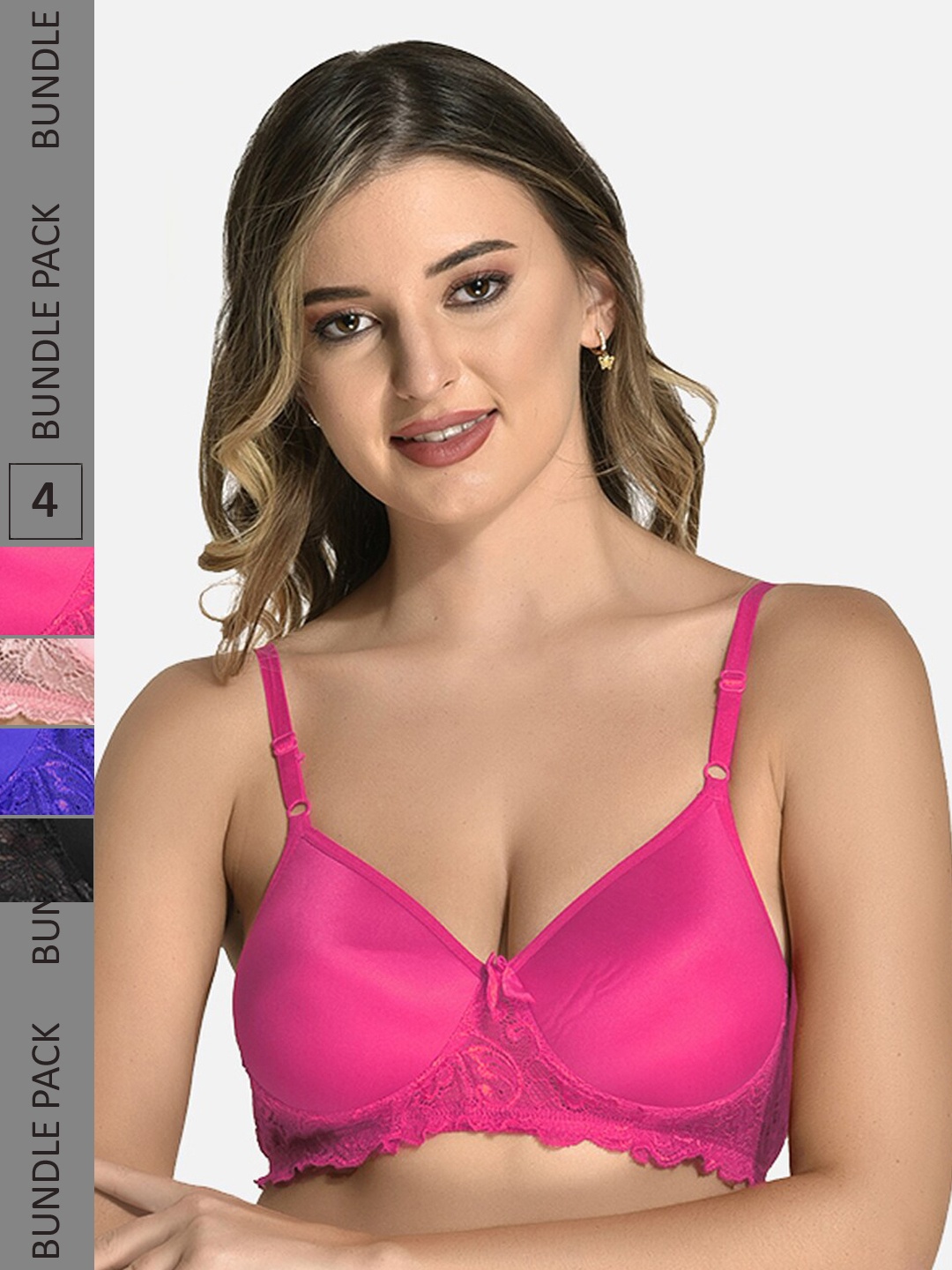 StyFun Pack Of 4 Floral Lace Full Coverage Lightly Padded Non-Wired Everyday Bra, Blue
StyFun Pack Of 4 Floral Lace Full Coverage Lightly Padded Non-Wired Everyday Bra, Blue