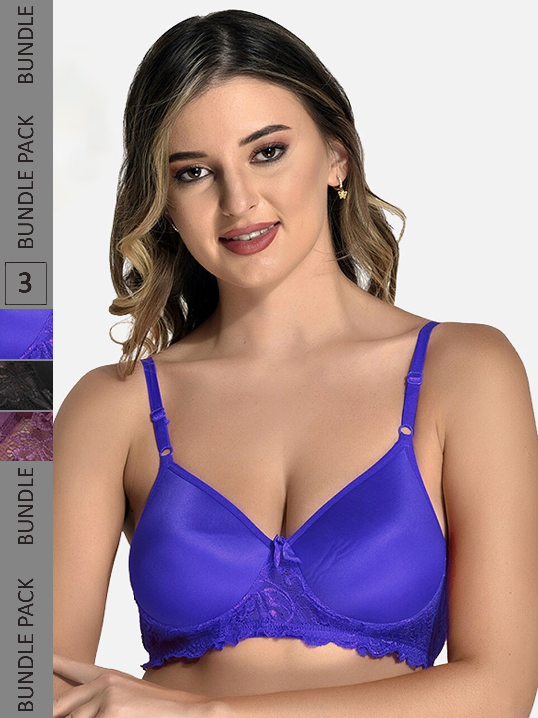 StyFun Pack Of 3 Floral Lace Full Coverage Lightly Padded Non-Wired Everyday Bra, Black
StyFun Pack Of 3 Floral Lace Full Coverage Lightly Padded Non-Wired Everyday Bra, Black