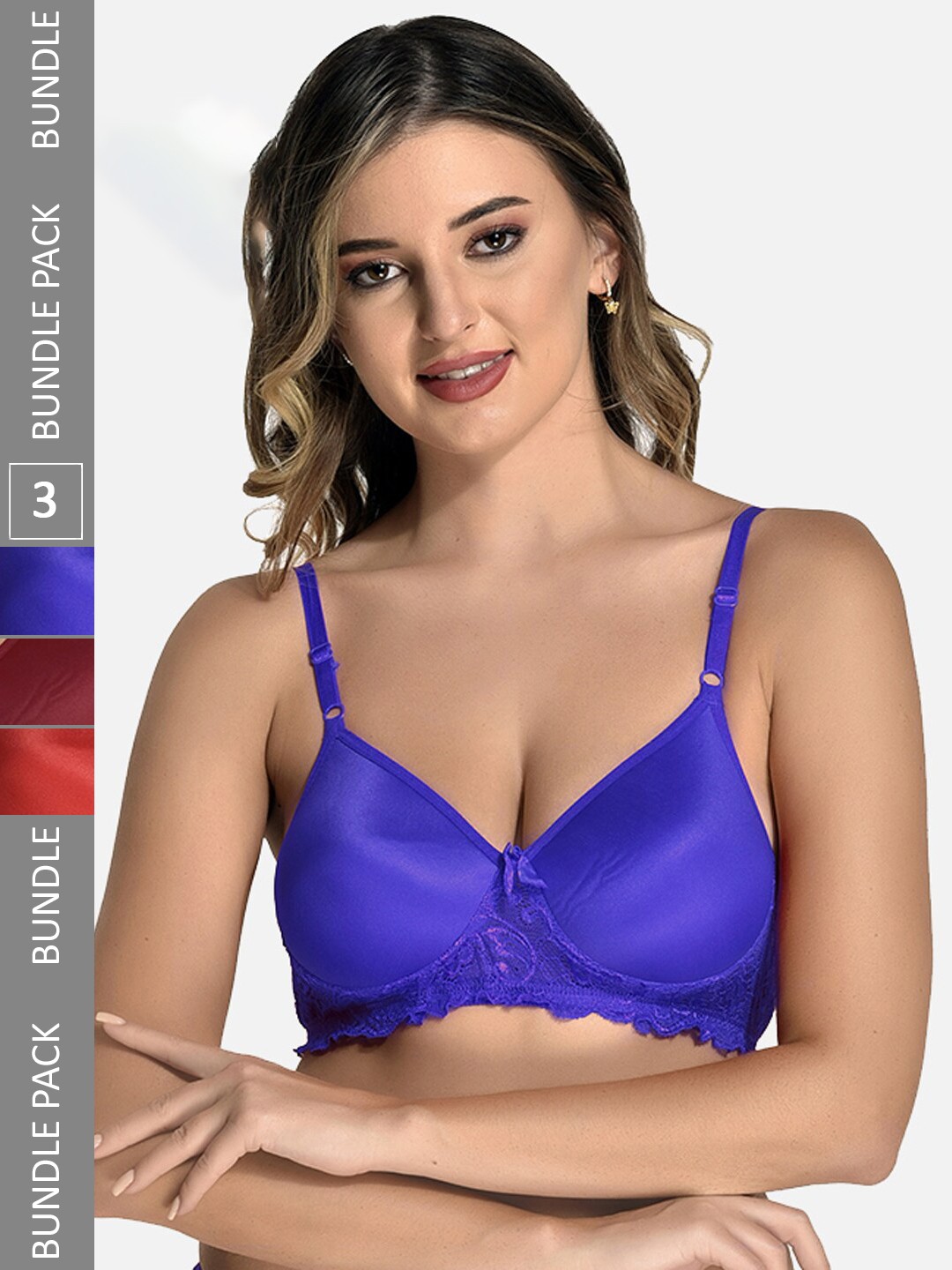 StyFun Pack Of 3 Lace Full Coverage Lightly Padded Everyday Bra With All day Comfort, Blue
StyFun Pack Of 3 Lace Full Coverage Lightly Padded Everyday Bra With All day Comfort, Blue