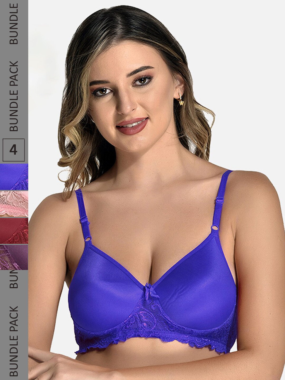 StyFun Pack Of 4 Lace Full Coverage Lightly Padded Everyday Bra With All day Comfort, Blue
StyFun Pack Of 4 Lace Full Coverage Lightly Padded Everyday Bra With All day Comfort, Blue