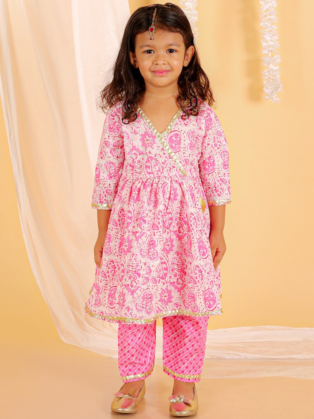 The Mom Store Girls Ethnic Motifs Printed Angrakha Gotta Patti Pure Cotton Kurta Set, Magenta
The Mom Store Girls Ethnic Motifs Printed Angrakha Gotta Patti Pure Cotton Kurta Set, Magenta