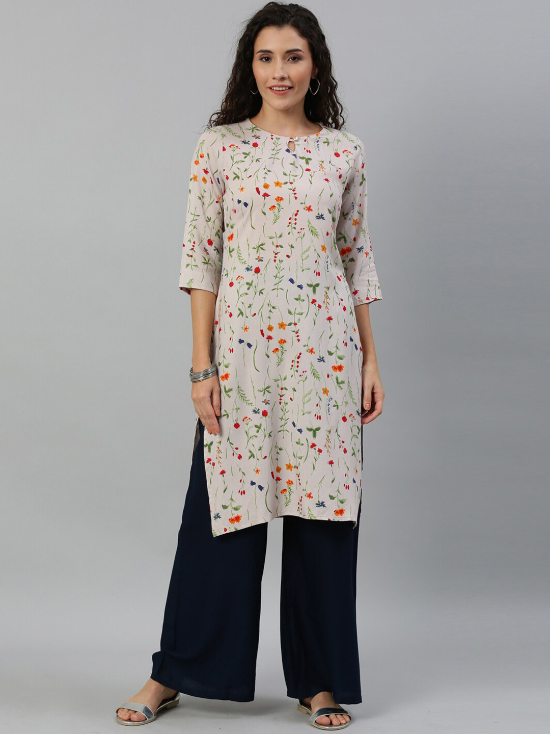 KALINI Floral Printed Keyhole Neck Straight Kurta, Off white
KALINI Floral Printed Keyhole Neck Straight Kurta, Off white