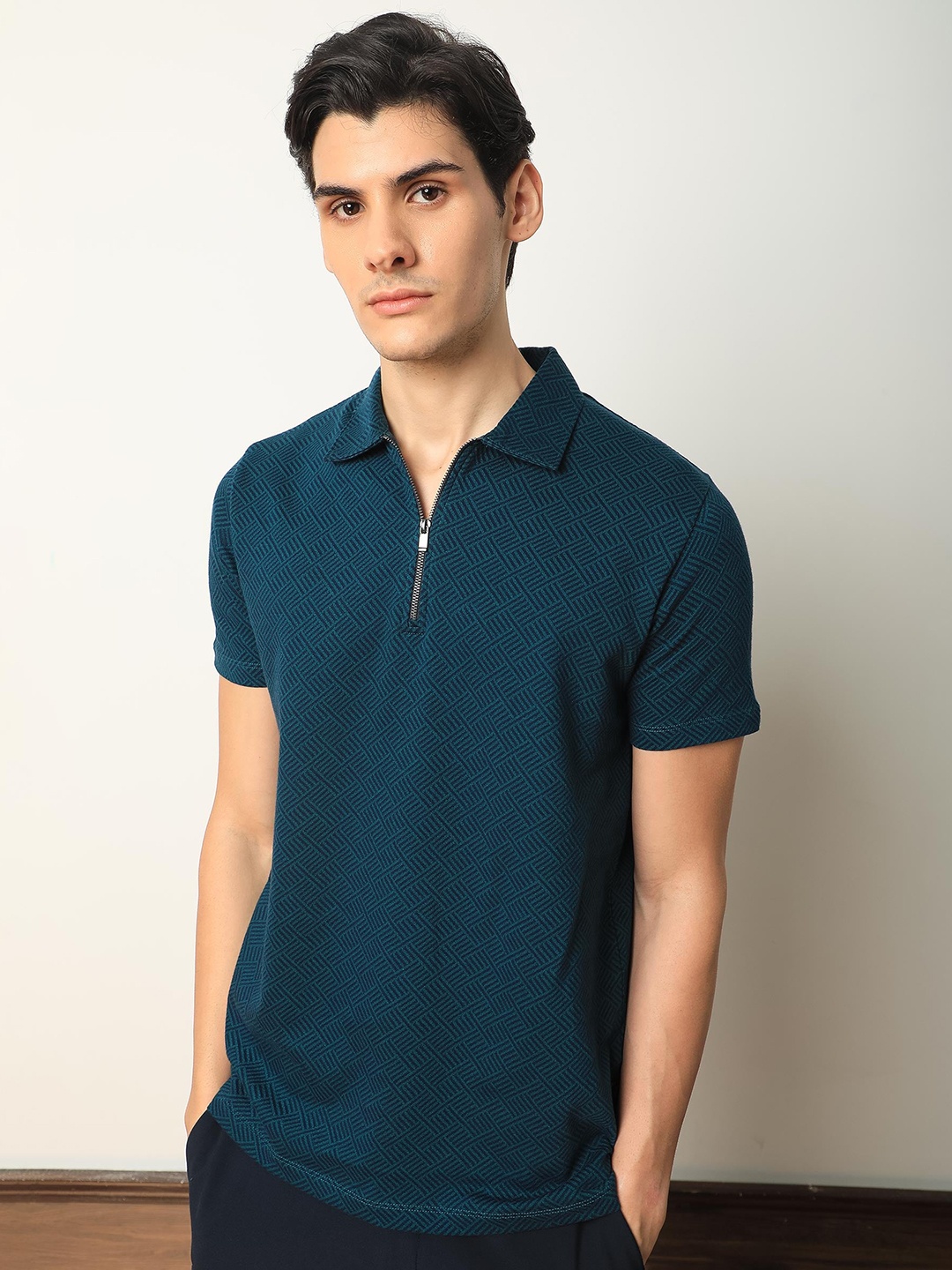 RARE RABBIT Men Cabetta Geometric Printed Polo Collar Cotton Slim Fit T-Shirt, Navy blue
RARE RABBIT Men Cabetta Geometric Printed Polo Collar Cotton Slim Fit T-Shirt, Navy blue