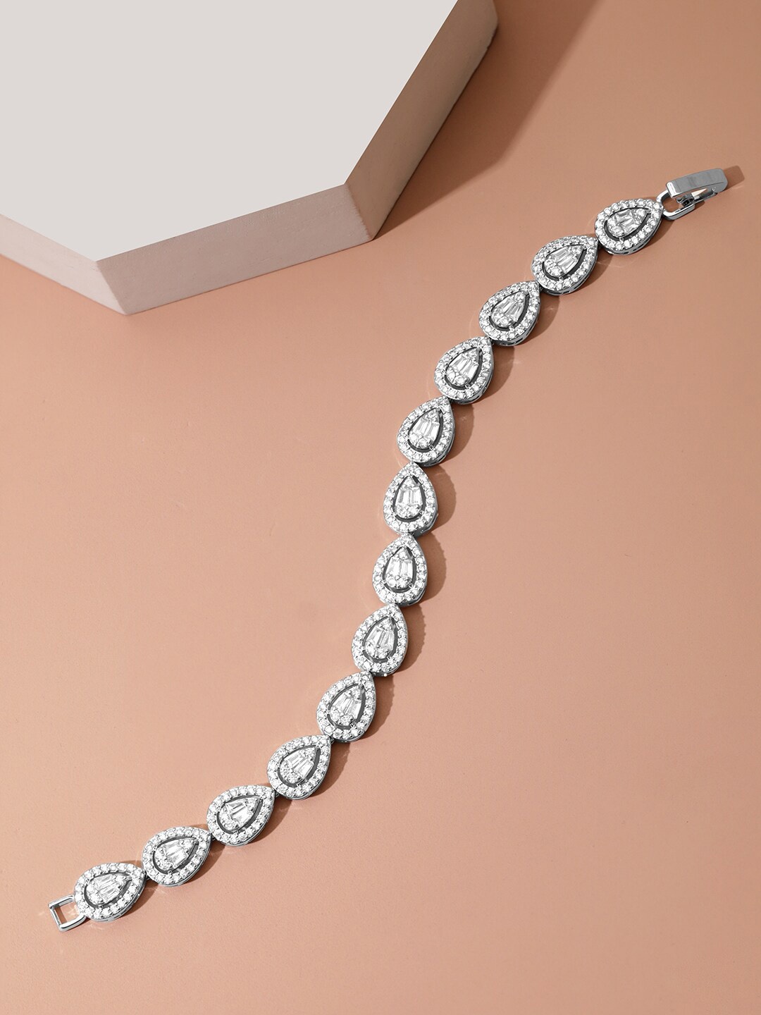 Rubans Voguish Women Brass Cubic Zirconia Rhodium-Plated Link Bracelet, Silver
Rubans Voguish Women Brass Cubic Zirconia Rhodium-Plated Link Bracelet, Silver