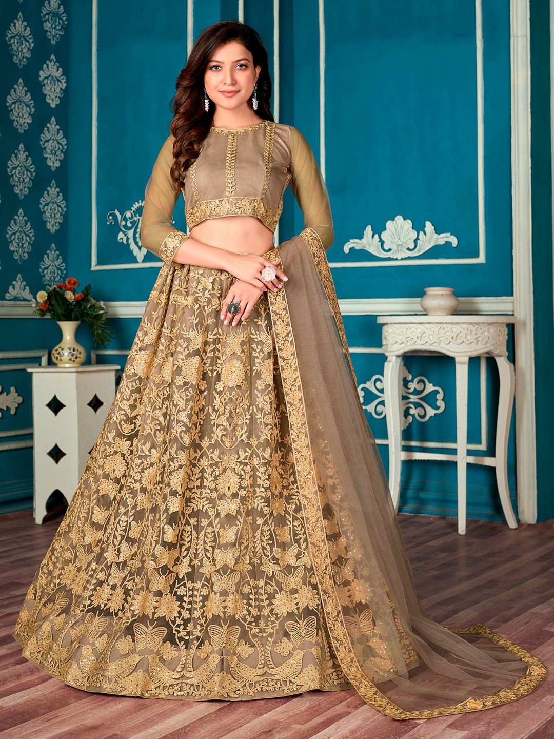 Sangria Net Sequinned Embroidered Semi Stitched Lehenga Choli & Dupatta, Beige
Sangria Net Sequinned Embroidered Semi Stitched Lehenga Choli & Dupatta, Beige