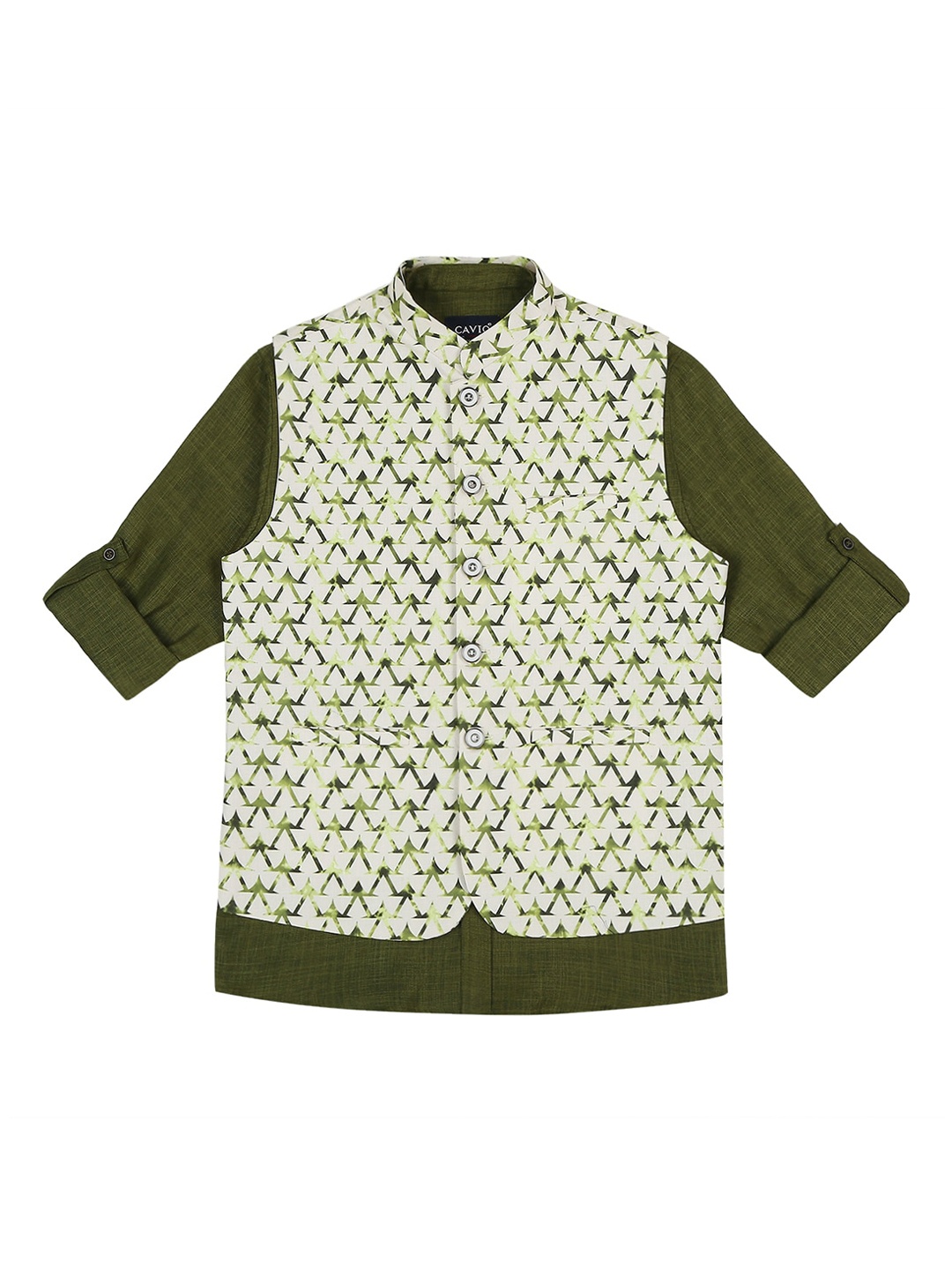 CAVIO Boys Printed Pure Cotton Mandarin Collar Slim Fit Nehru Jacket With Shirt, Green
CAVIO Boys Printed Pure Cotton Mandarin Collar Slim Fit Nehru Jacket With Shirt, Green