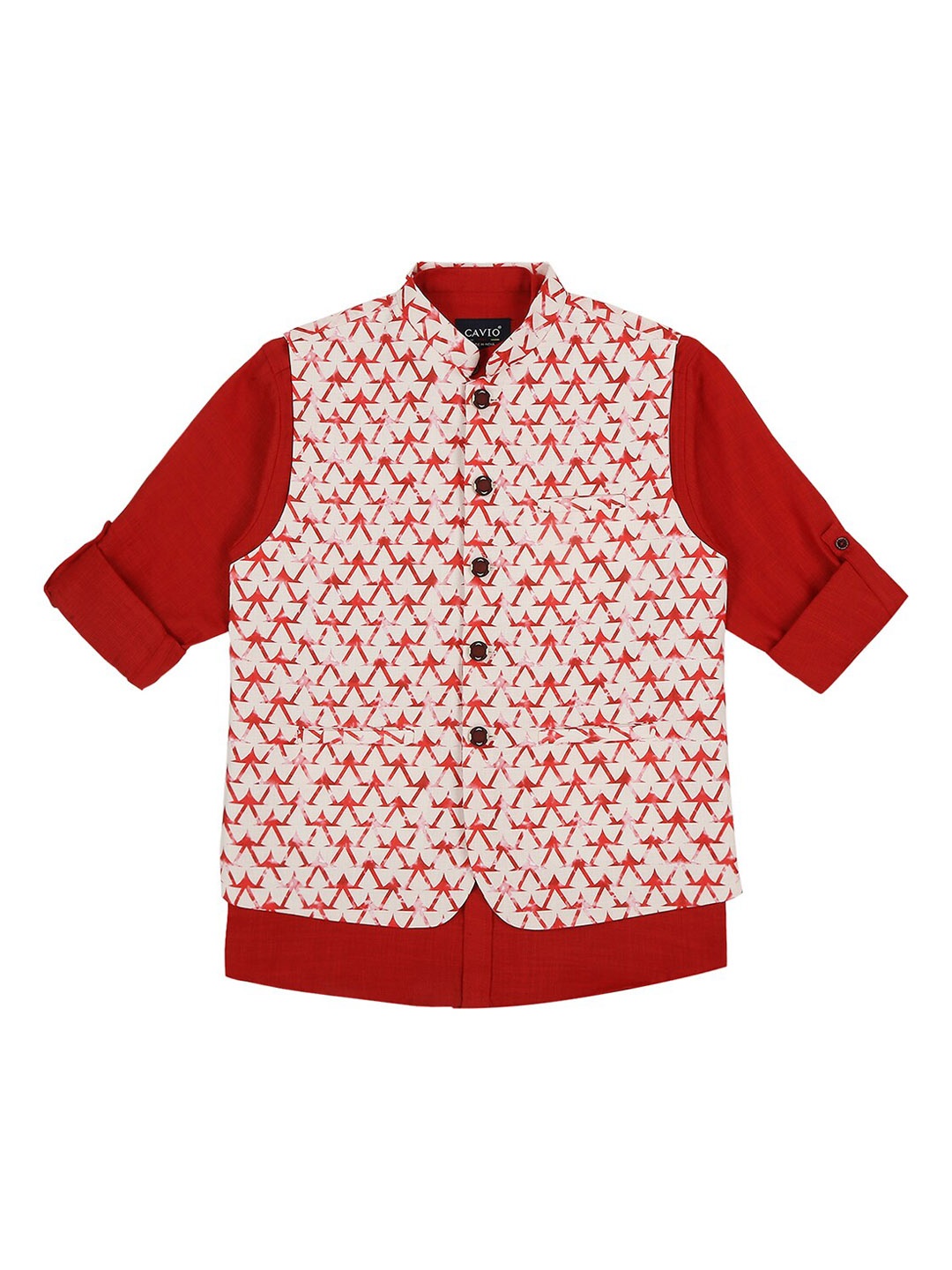 CAVIO Boys Printed Pure Cotton Mandarin Collar Slim Fit Nehru Jacket With Shirt, Red
CAVIO Boys Printed Pure Cotton Mandarin Collar Slim Fit Nehru Jacket With Shirt, Red