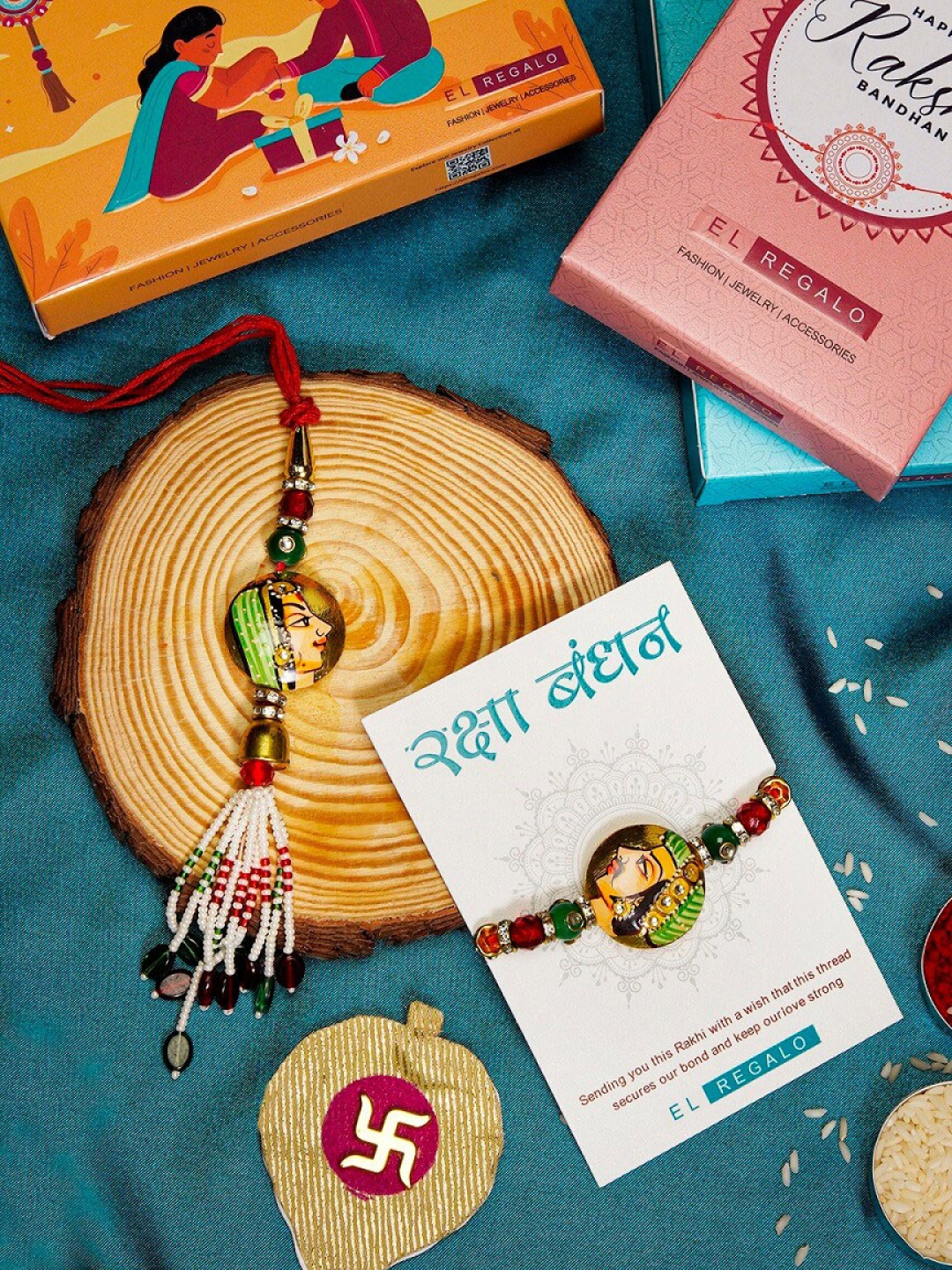 EL REGALO Set Of 2 King and Queen Charm Bhaiya and Bhabhi Rakhi With Roli Chawal, Green
EL REGALO Set Of 2 King and Queen Charm Bhaiya and Bhabhi Rakhi With Roli Chawal, Green