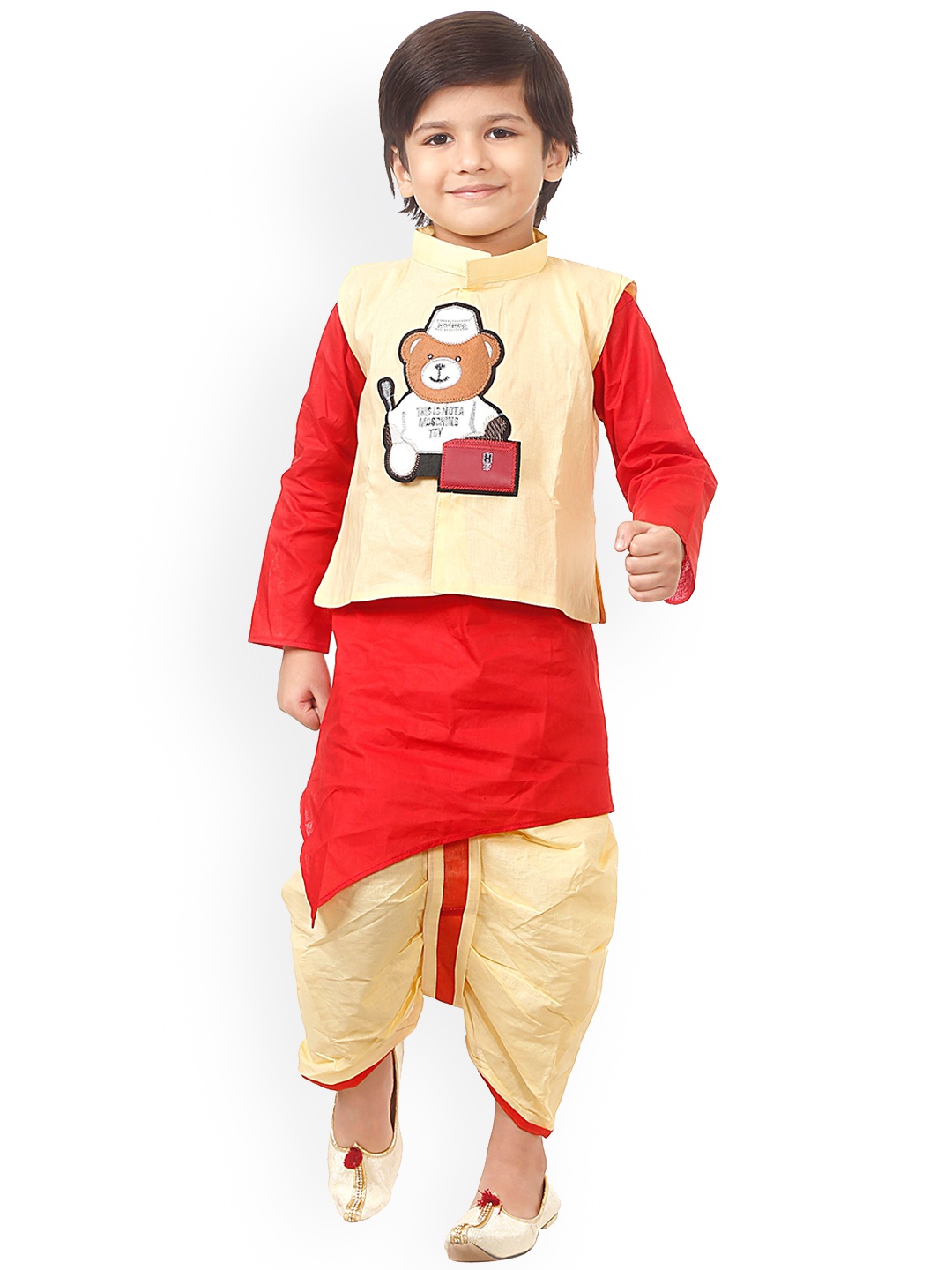 CELEBRITY CLUB Boys Patchwork Pure Cotton Kurta With Dhoti Pants And Jacket, Red
CELEBRITY CLUB Boys Patchwork Pure Cotton Kurta With Dhoti Pants And Jacket, Red