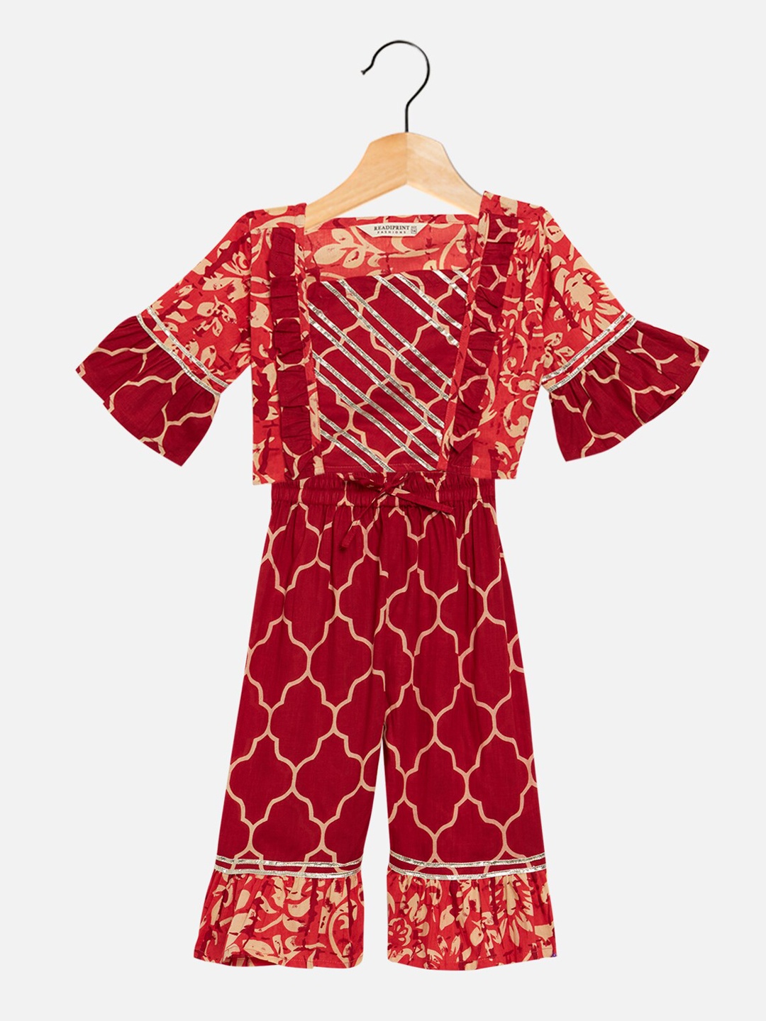 Readiprint Fashions Girls Printed Pure Cotton Top with Trousers, Red