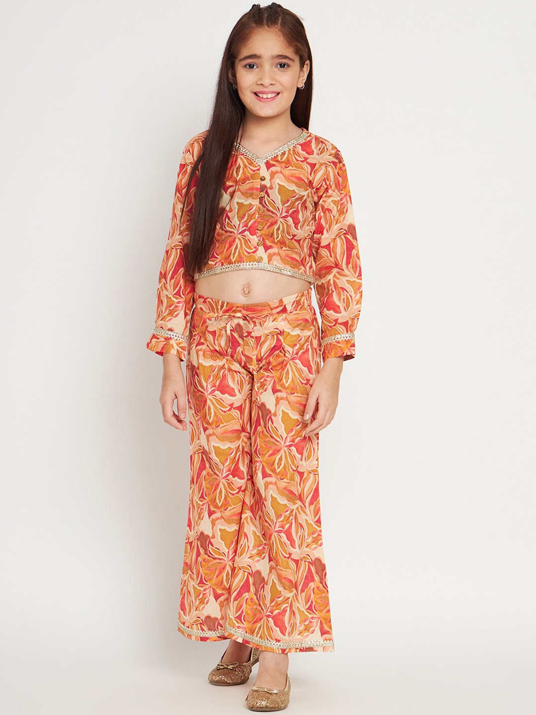 Readiprint Infants Girls Floral Printed Gotta Patti Pure Cotton Top & Palazzos, Orange
Readiprint Infants Girls Floral Printed Gotta Patti Pure Cotton Top & Palazzos, Orange