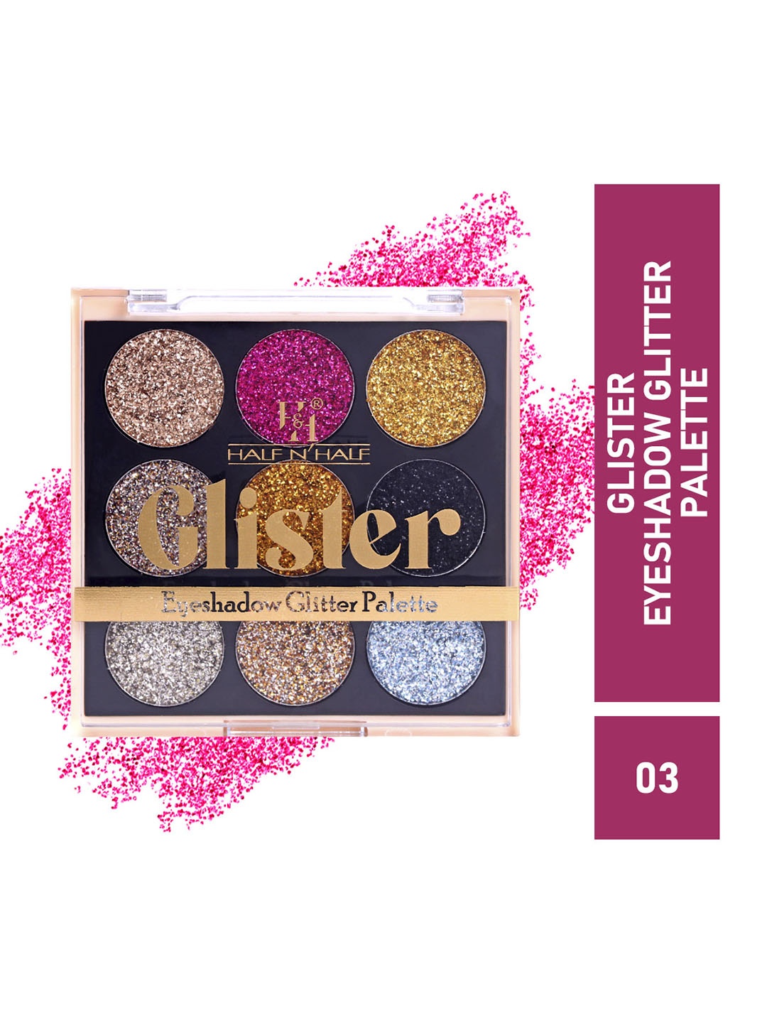 Half N Half Glister Long Lasting Waterproof Glitter Eyeshadow Palette - Shade 03, Multi
Half N Half Glister Long Lasting Waterproof Glitter Eyeshadow Palette - Shade 03, Multi