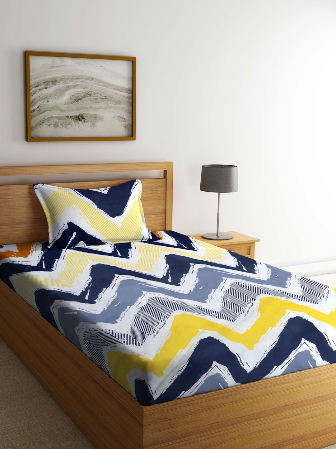 FABINALIV Chevron Yellow & Blue Geometric Fitted 300 TC Single Bedsheet &1 Pillow Cover
FABINALIV Chevron Yellow & Blue Geometric Fitted 300 TC Single Bedsheet &1 Pillow Cover