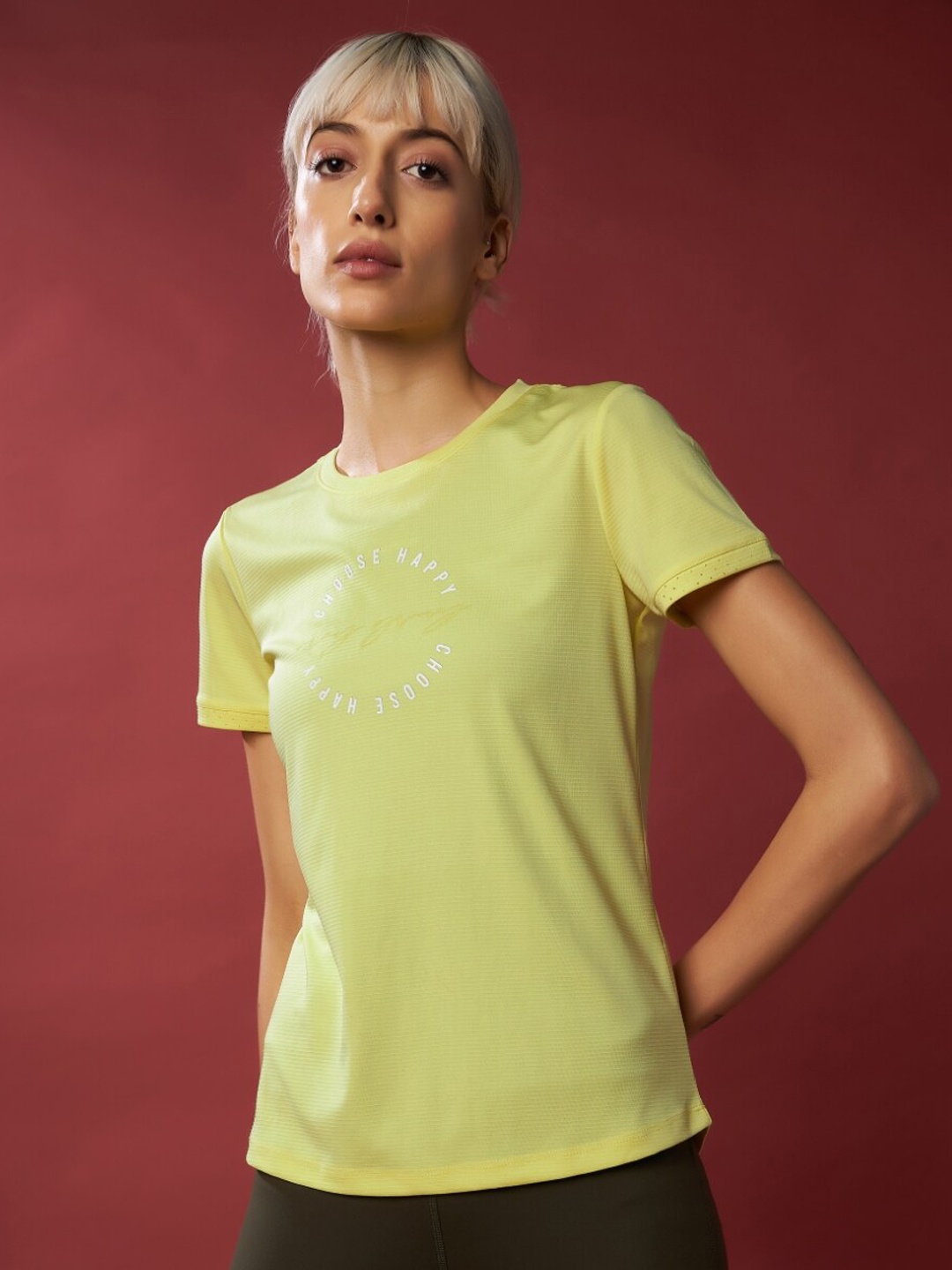 UNPAR Typography Printed Moisture Wicking Sports T-Shirt, Yellow