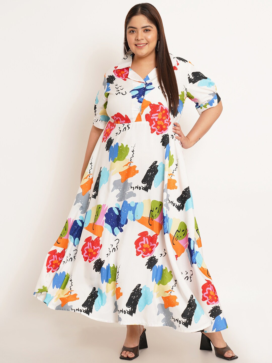U&F Beyond Plus Size Abstract Printed Shirt Collar Puff Sleeves Fit & Flare Dress, White
U&F Beyond Plus Size Abstract Printed Shirt Collar Puff Sleeves Fit & Flare Dress, White