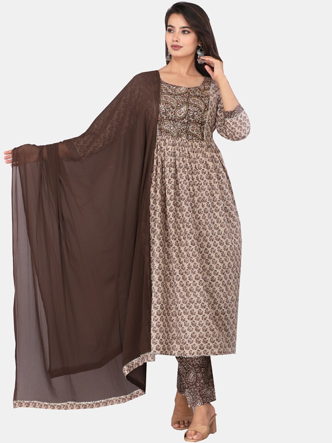 HIGHLIGHT FASHION EXPORT Ethnic Motifs Printed Pure Cotton Kurta & Trousers With Dupatta, Brown
HIGHLIGHT FASHION EXPORT Ethnic Motifs Printed Pure Cotton Kurta & Trousers With Dupatta, Brown