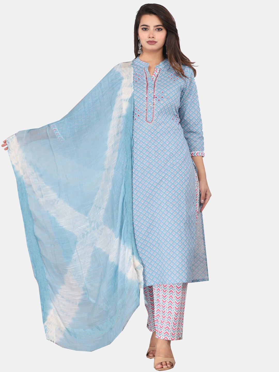 HIGHLIGHT FASHION EXPORT Ethnic Motifs Printed Pure Cotton Kurta & Trousers with Dupatta, Blue
HIGHLIGHT FASHION EXPORT Ethnic Motifs Printed Pure Cotton Kurta & Trousers with Dupatta, Blue
