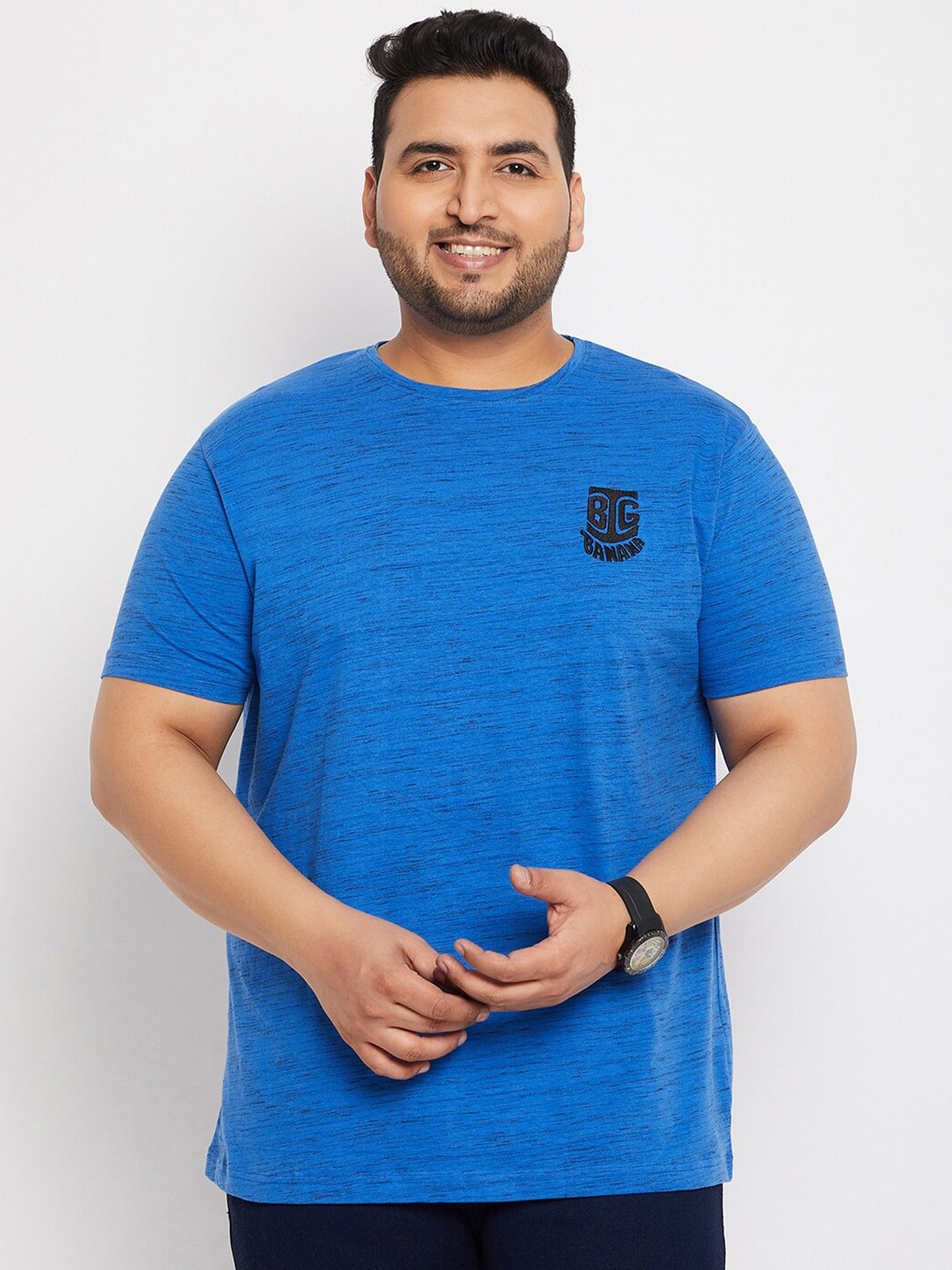 bigbanana Men Plus Size Bio Finish Pure Cotton T-shirt, Blue