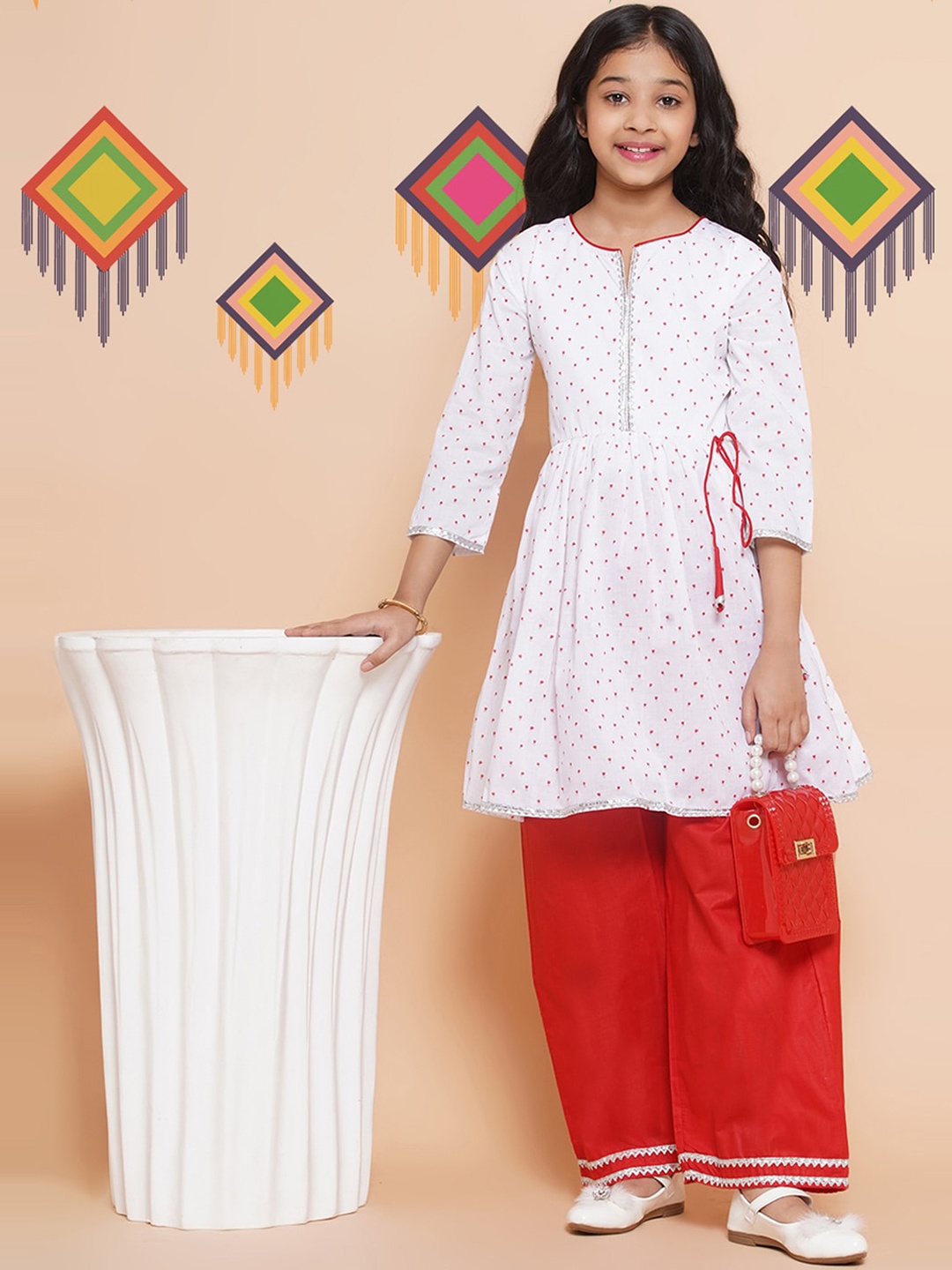 Modish Couture Girls Floral Printed Gotta Patti Pure Cotton Anarkali Kurta with Palazzos, White
Modish Couture Girls Floral Printed Gotta Patti Pure Cotton Anarkali Kurta with Palazzos, White