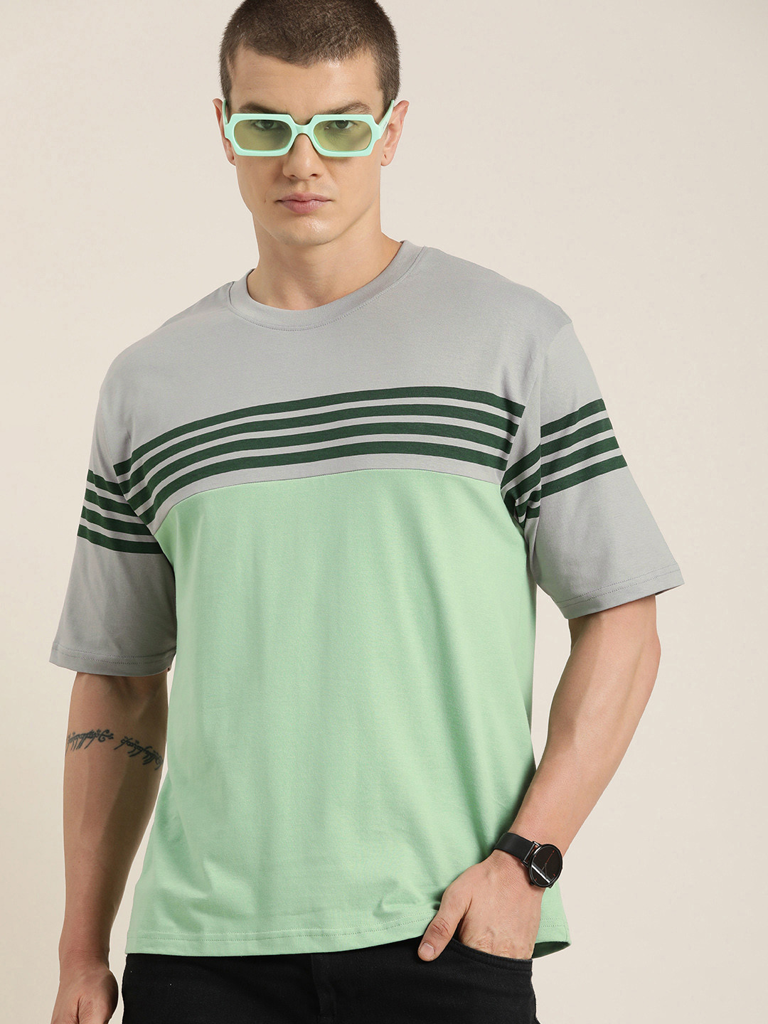 DILLINGER Men Striped Colourblocked Drop-Shoulder Sleeves Oversized Pure Cotton T-shirt, Grey
DILLINGER Men Striped Colourblocked Drop-Shoulder Sleeves Oversized Pure Cotton T-shirt, Grey