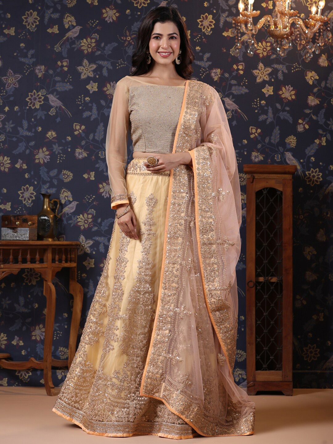 House of Pataudi Embroidered Semi Stitched Lehenga With Unstitched Choli & Dupatta, Beige
House of Pataudi Embroidered Semi Stitched Lehenga With Unstitched Choli & Dupatta, Beige