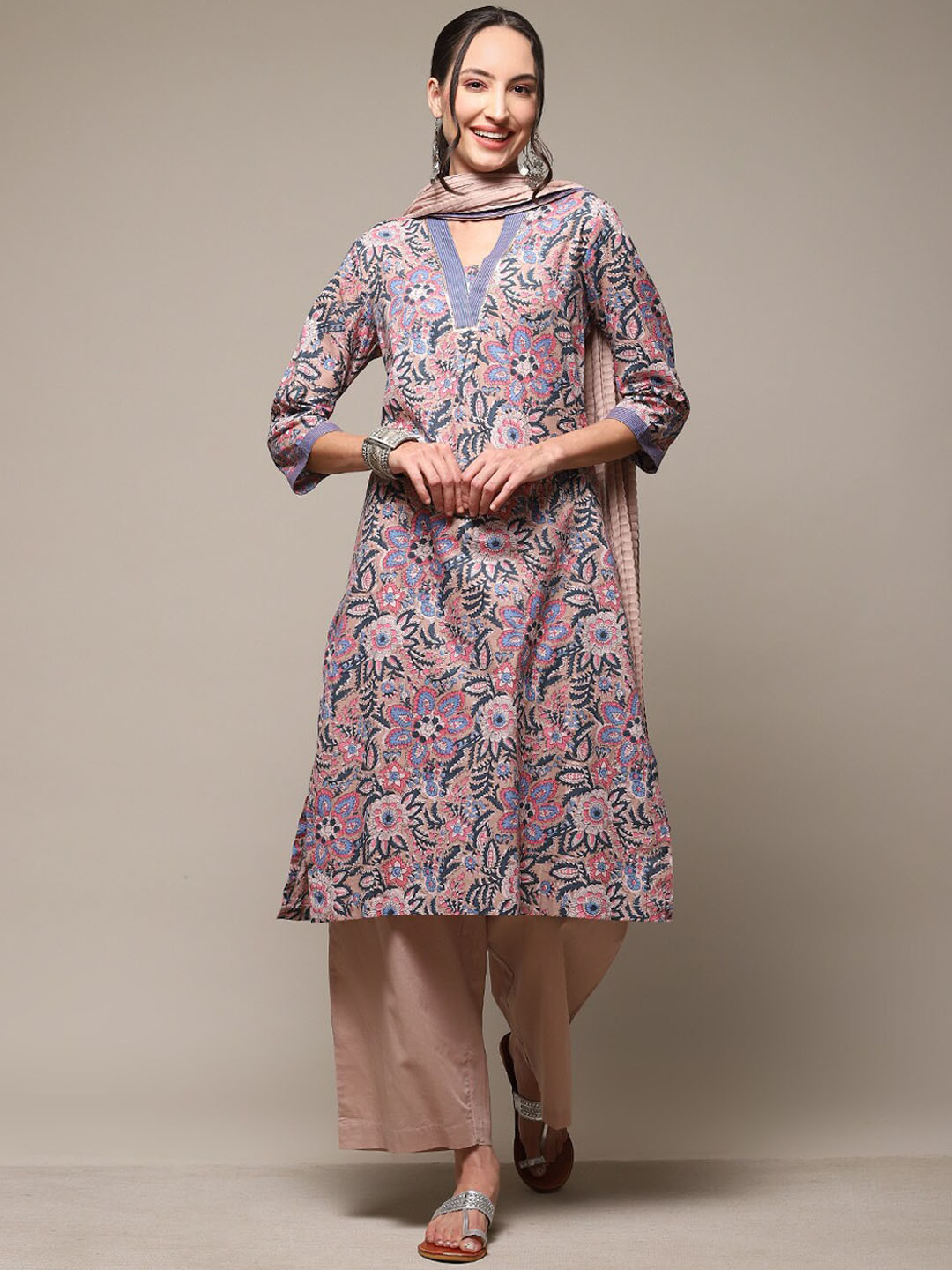 Biba Floral Printed V-Neck Kurta With Palazzos & Dupatta, Beige
Biba Floral Printed V-Neck Kurta With Palazzos & Dupatta, Beige