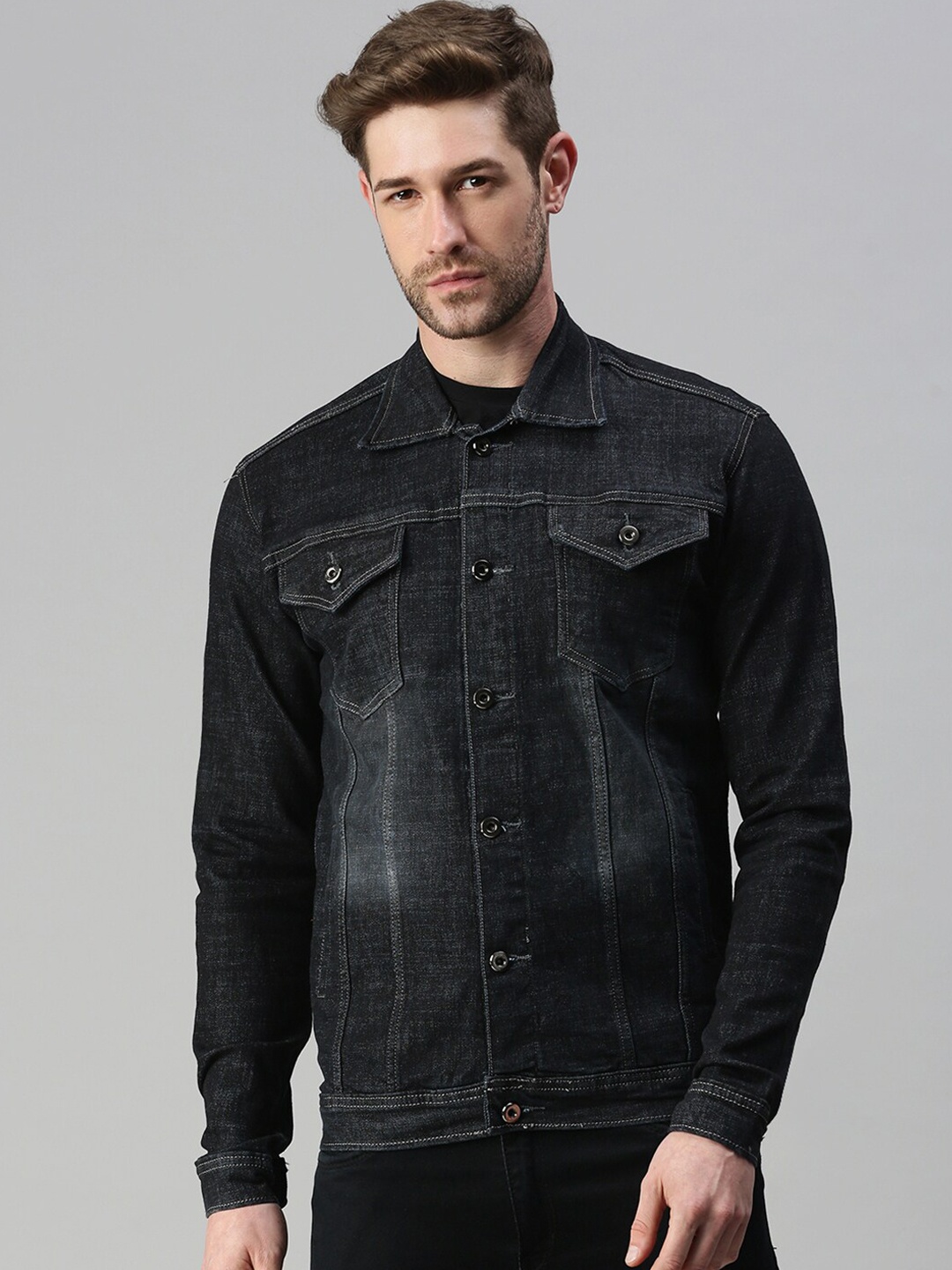 SHOWOFF Washed Spread Collar Windcheater Patchwork Denim Truckers Denim Jacket, Black
SHOWOFF Washed Spread Collar Windcheater Patchwork Denim Truckers Denim Jacket, Black