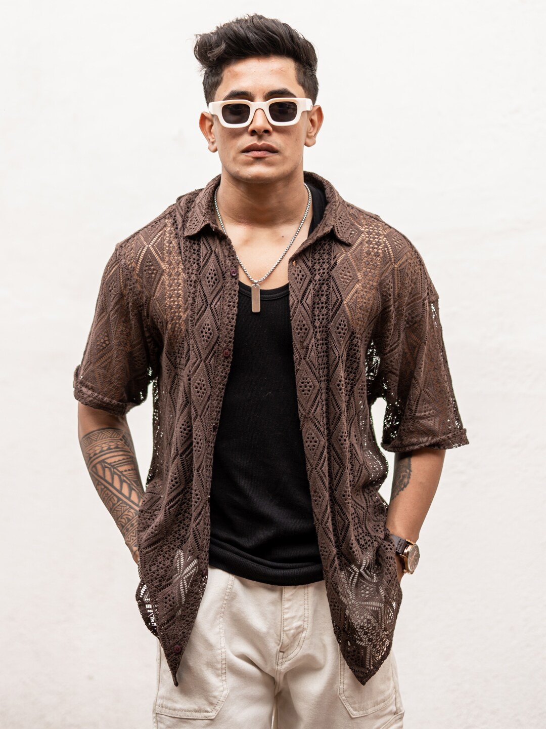 Powerlook Men Brown Semi Sheer Casual Shirt
