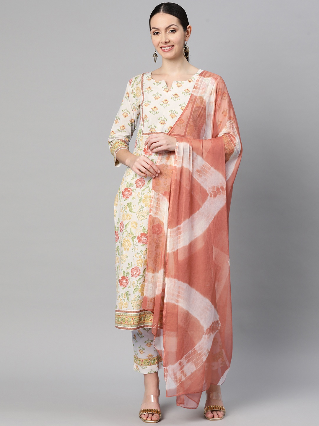 Indibelle Women Floral Printed Regular Pure Cotton Kurta with Trousers & Dupatta, Off white
Indibelle Women Floral Printed Regular Pure Cotton Kurta with Trousers & Dupatta, Off white