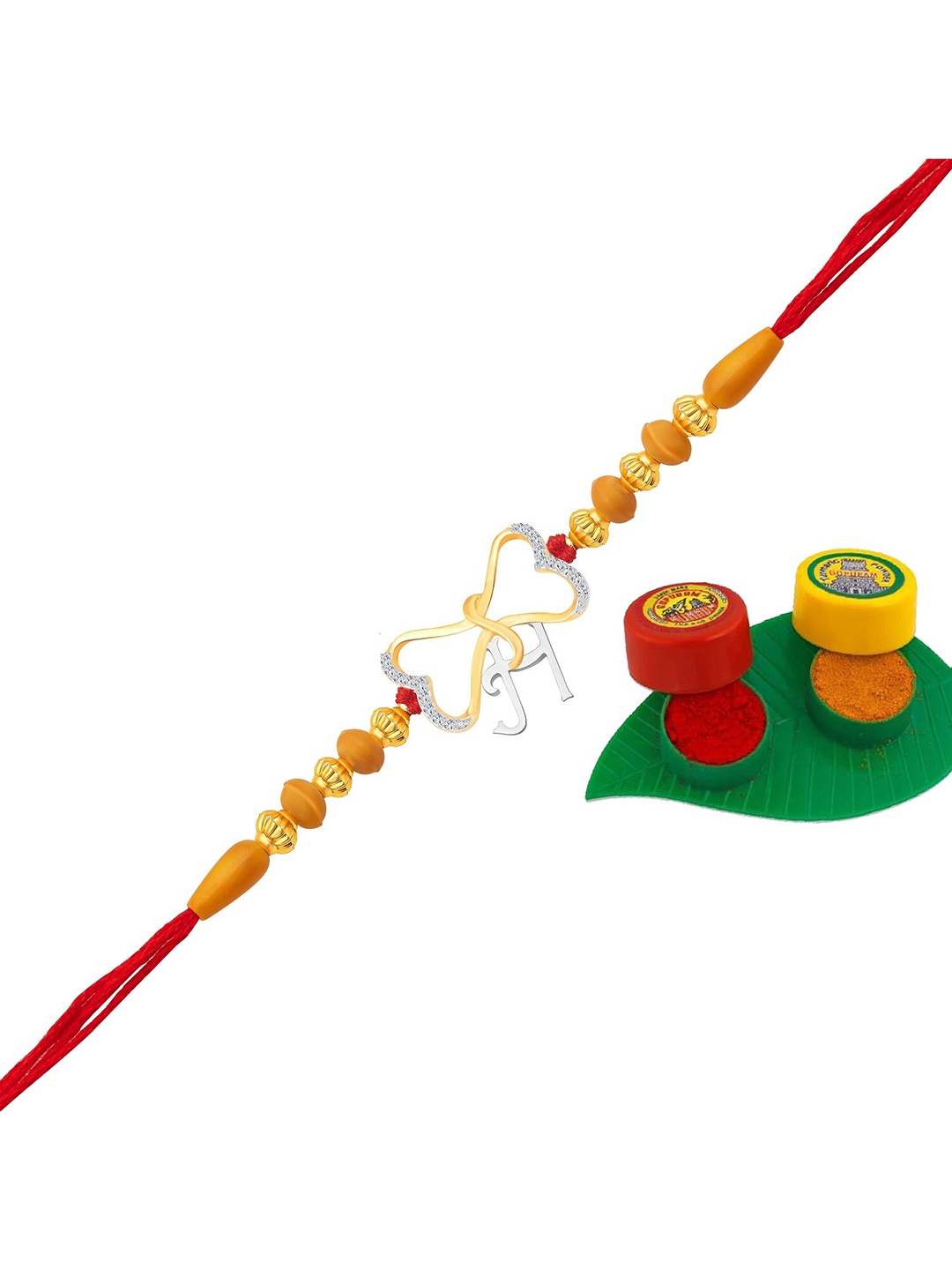 Vighnaharta Gold & Rhodium-Plated Stone-Studded & Beaded Letter H Rakhi With kumkum Leaf
Vighnaharta Gold & Rhodium-Plated Stone-Studded & Beaded Letter H Rakhi With kumkum Leaf